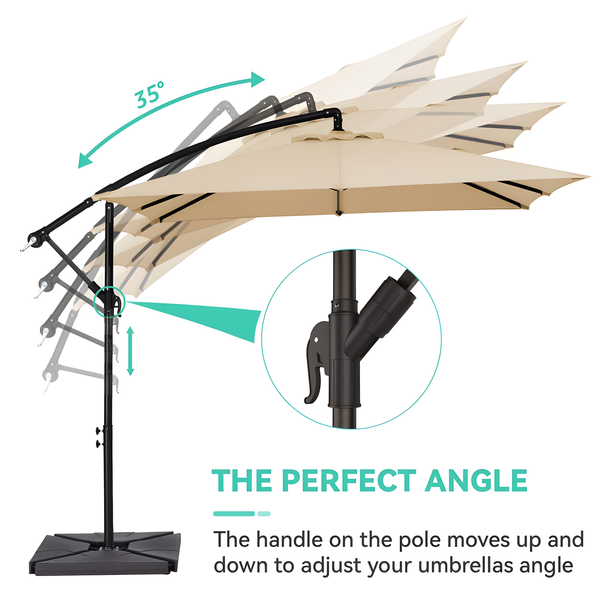 JUSTLET 8 x 8 ft Outdoor Square Hanging Offset Cantilever Umbrella for Garden, Base Included, Beige