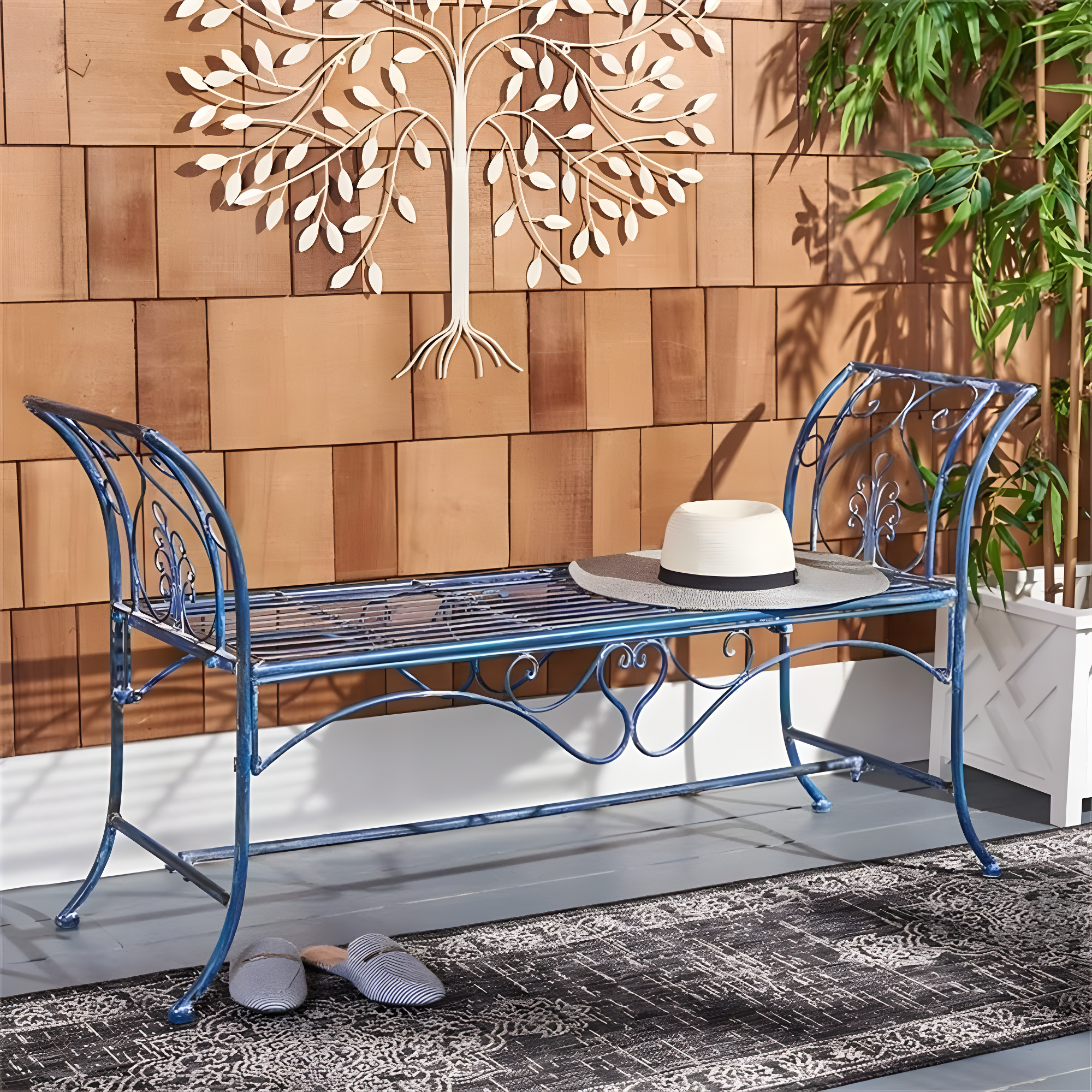 Adina Bench - Outdoor - PAT5016 - Mossy Blue - Safavieh