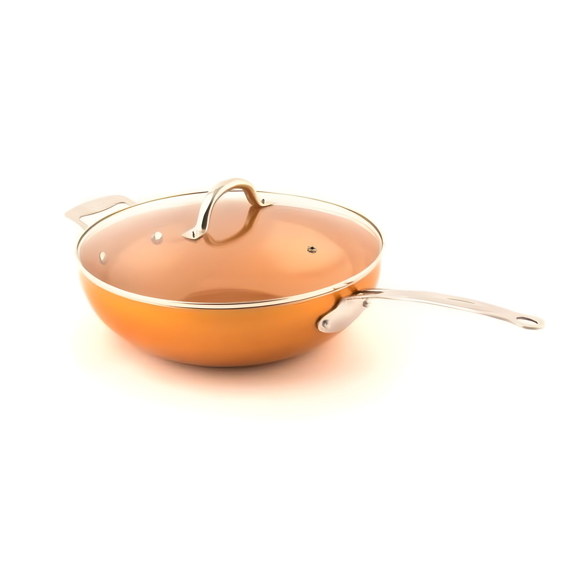 Master Pan Masterpan Chef's Wok & Glass Lid, Copper Color Ceramic Non-Stick Coating, 12"