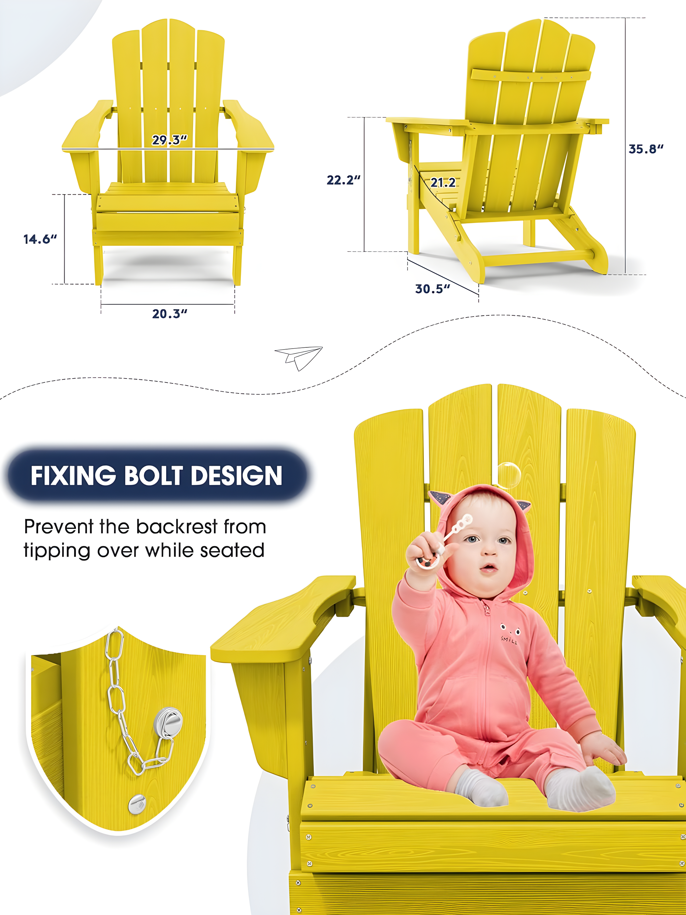 KINGYES Folding Adirondack Chair Set of 2, HDPE All-Weather Folding Adirondack Chair, Yellow