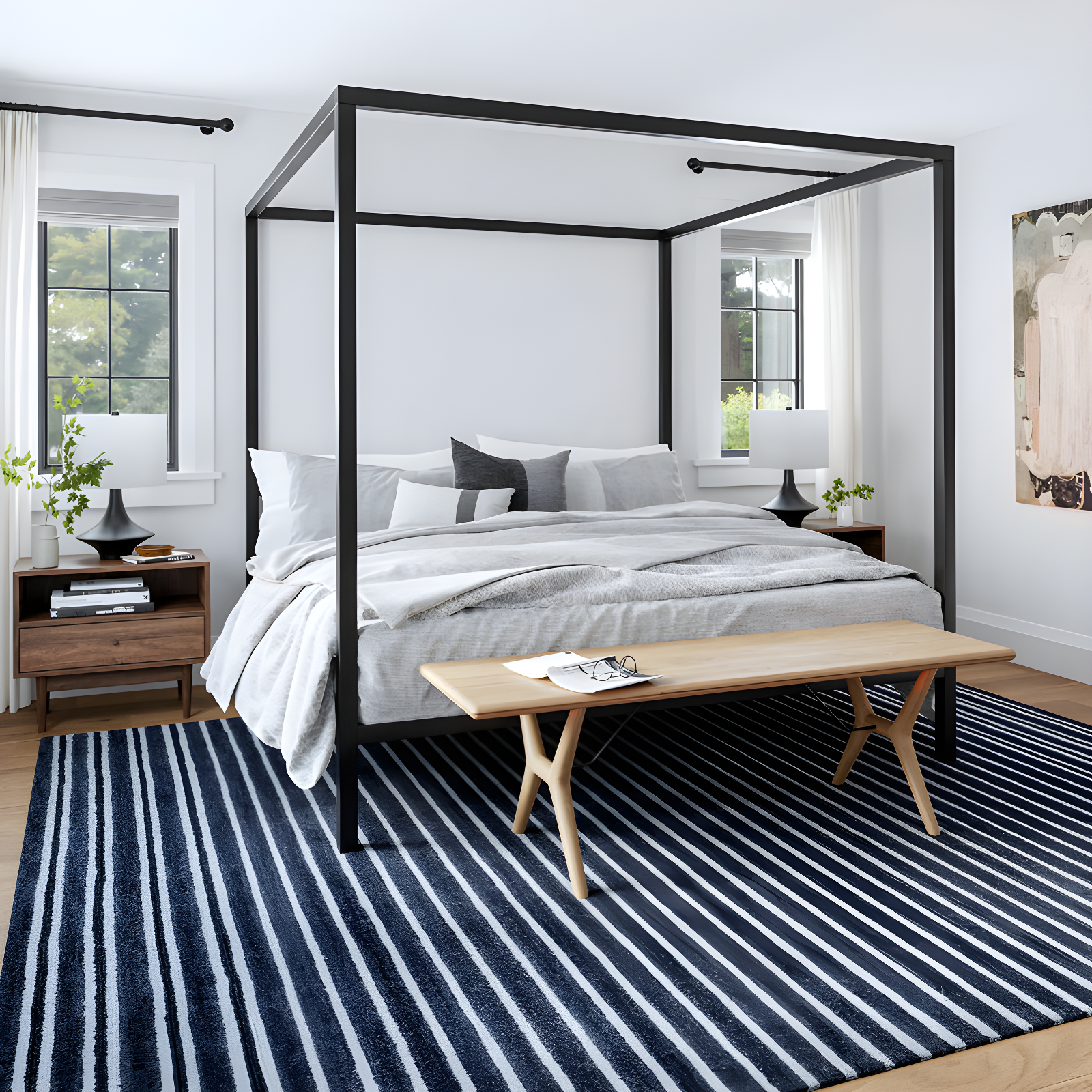 Breakwater Bay Pacific Striped Wool Area Rug