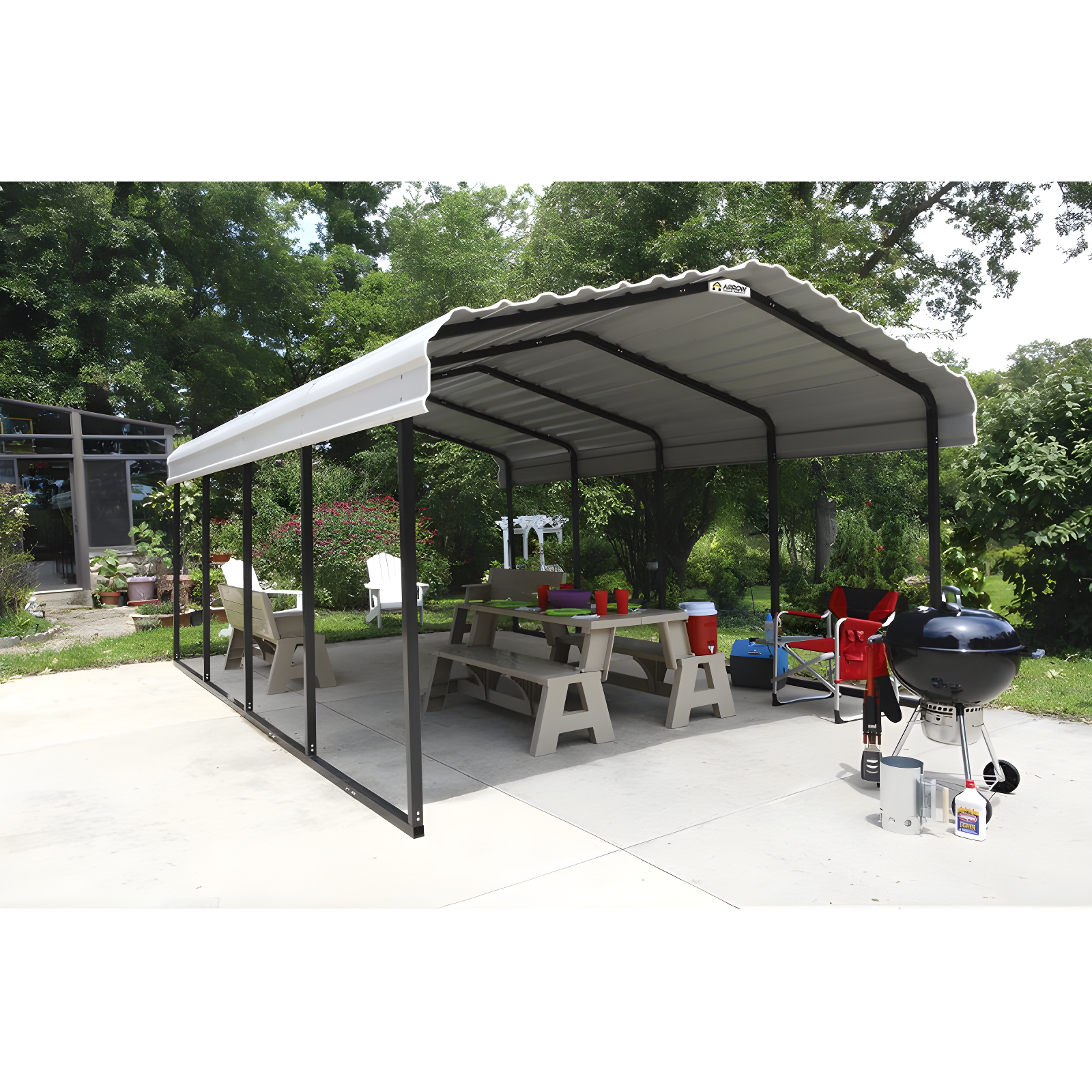 Arrow Steel Carport, 12 ft. x 20 ft. x 7 ft. Galvanized Black/Charcoal