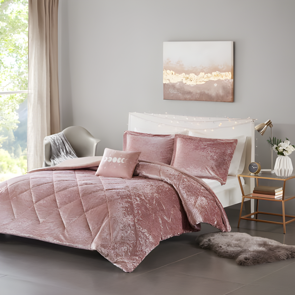 Felicia Crushed Velvet Comforter Set with Throw Pillow