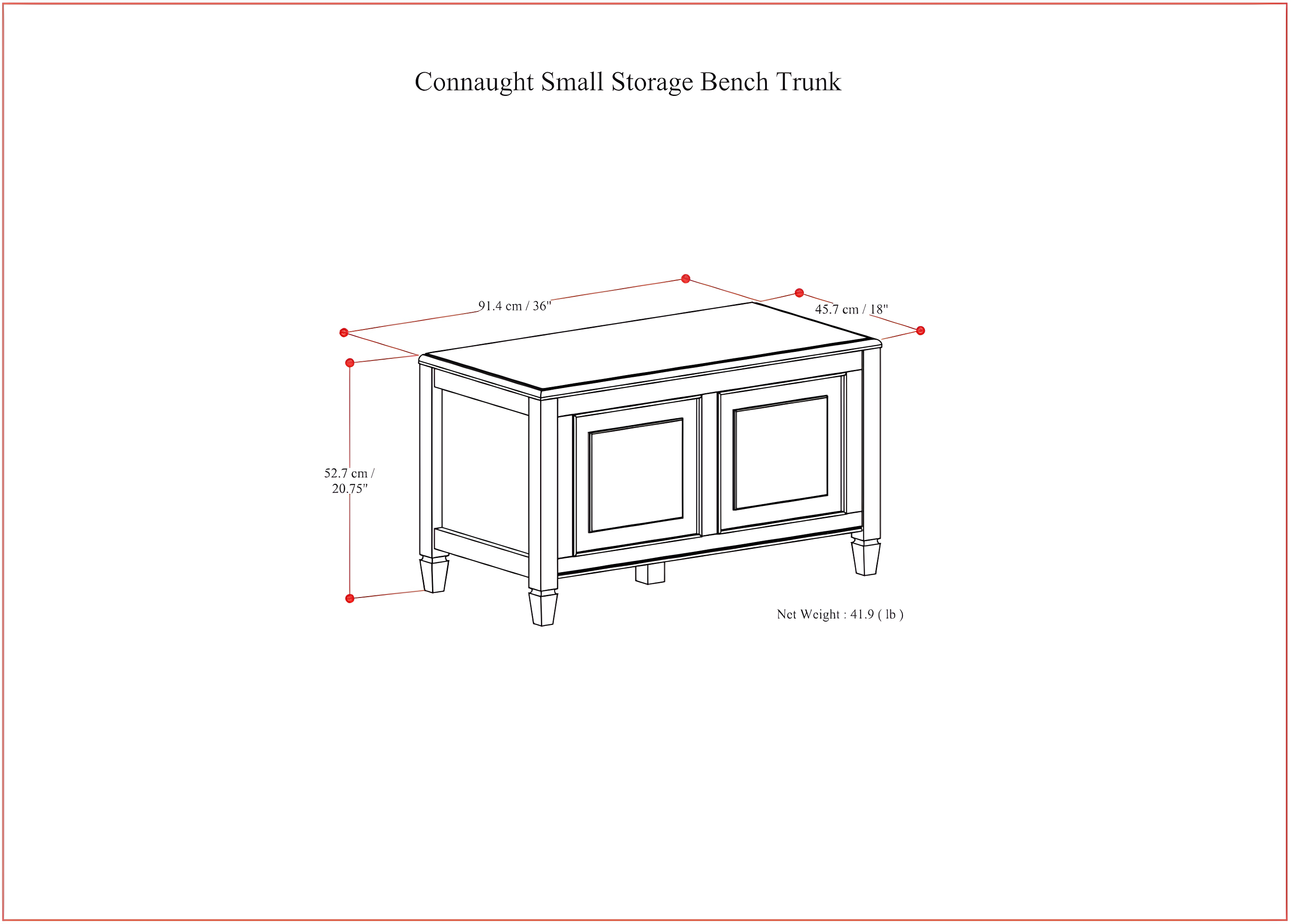 Simpli Home Connaught 36"W Solid Wood Small Storage Bench Trunk with Lift-Top Lid and Dual Storage Compartments
