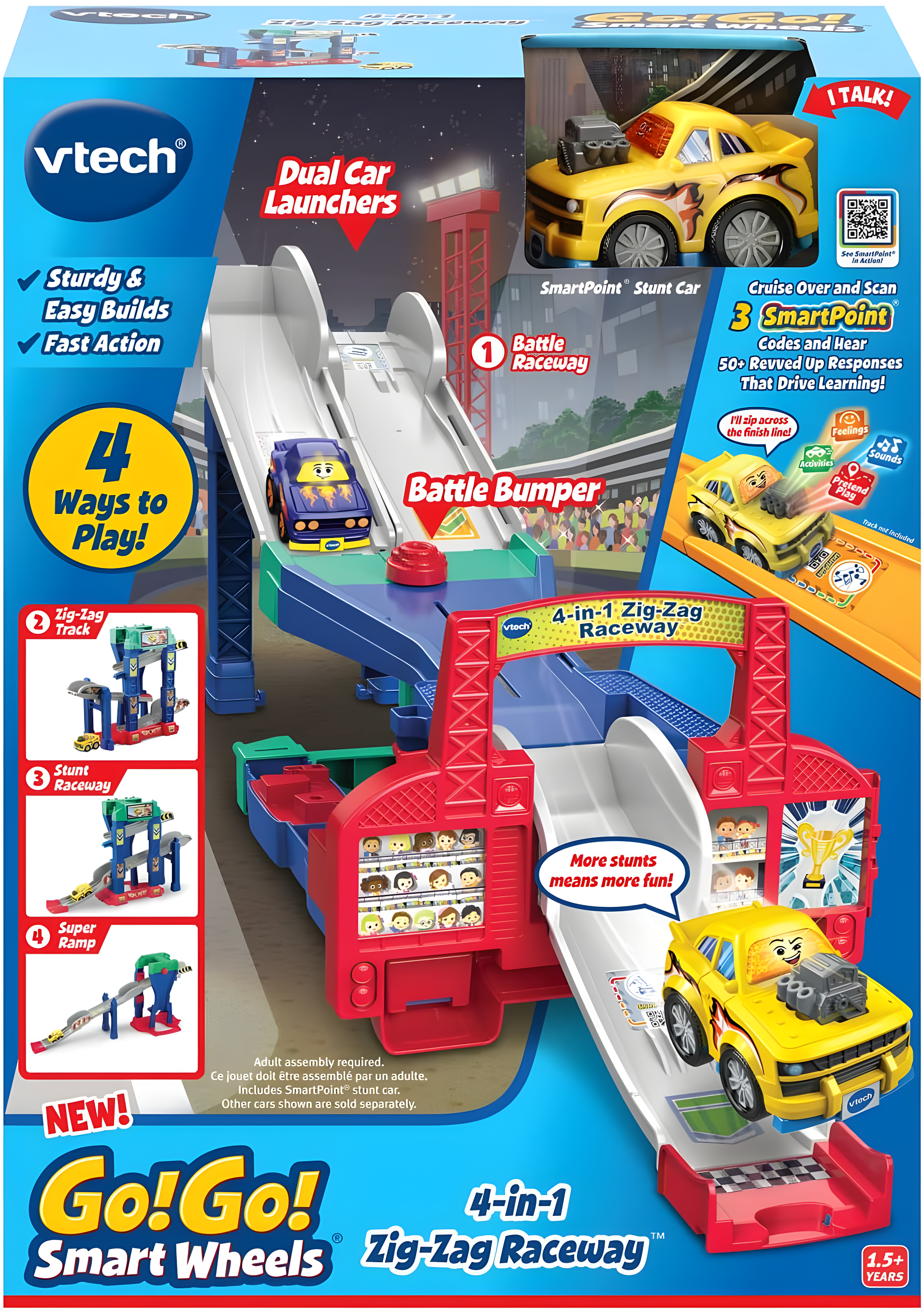 VTech Go! Go! Smart Wheels 4-in-1 Zig-Zag Raceway with Accessories, Baby and Toddler Toys