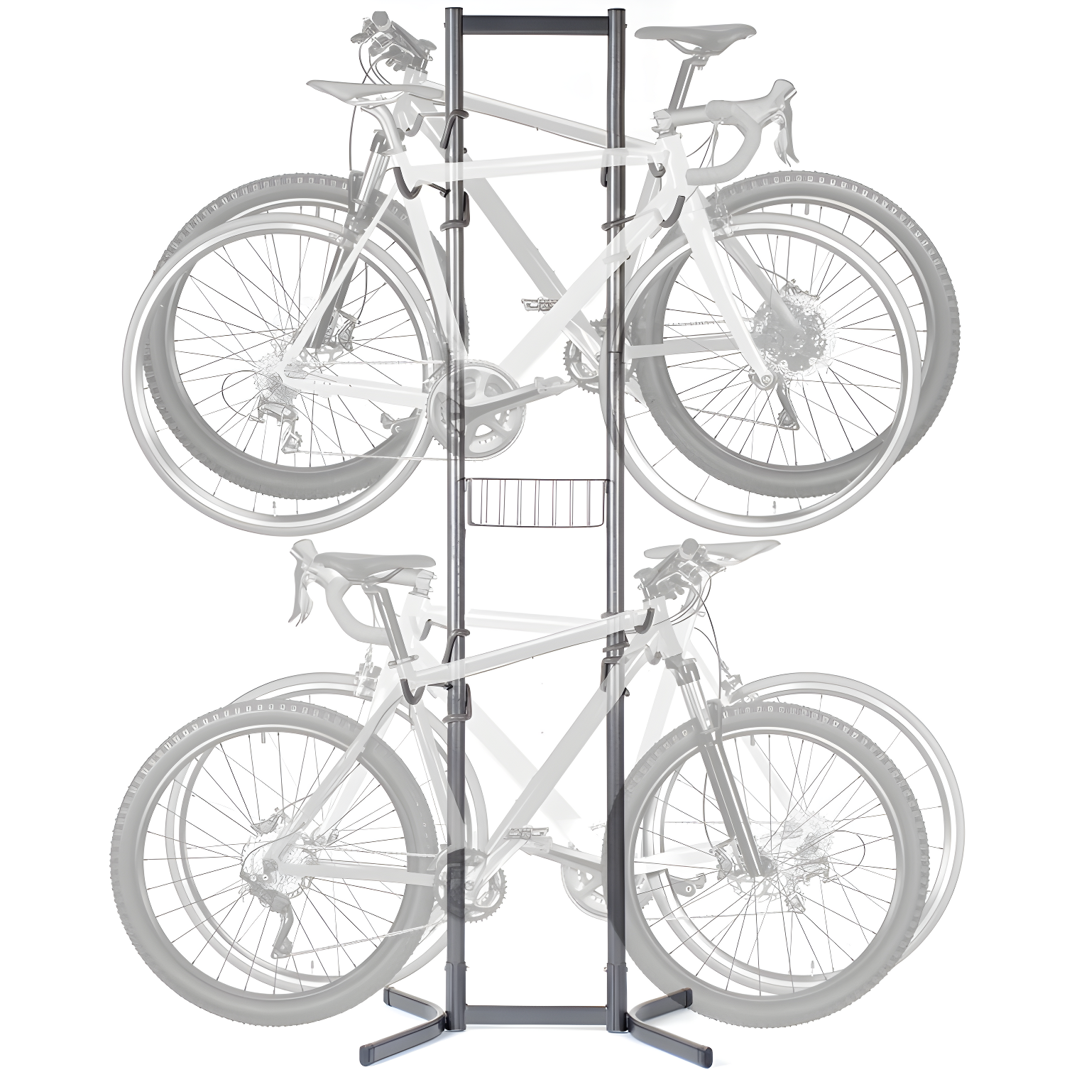 Four Bike Free-Standing Rack With Basket
