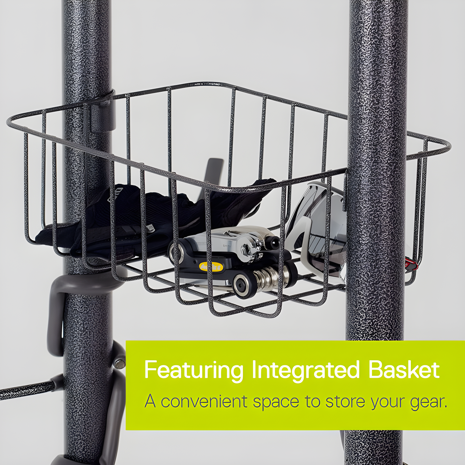 Four Bike Free-Standing Rack With Basket