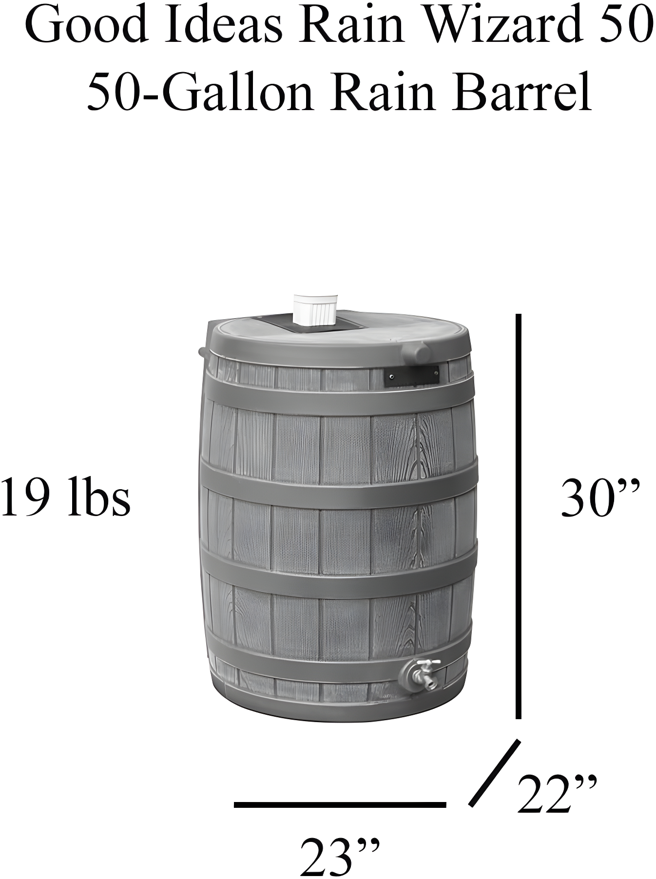 Good Ideas Rain Wizard Whiskey Style Rain Barrel with Overflow and Spigot
