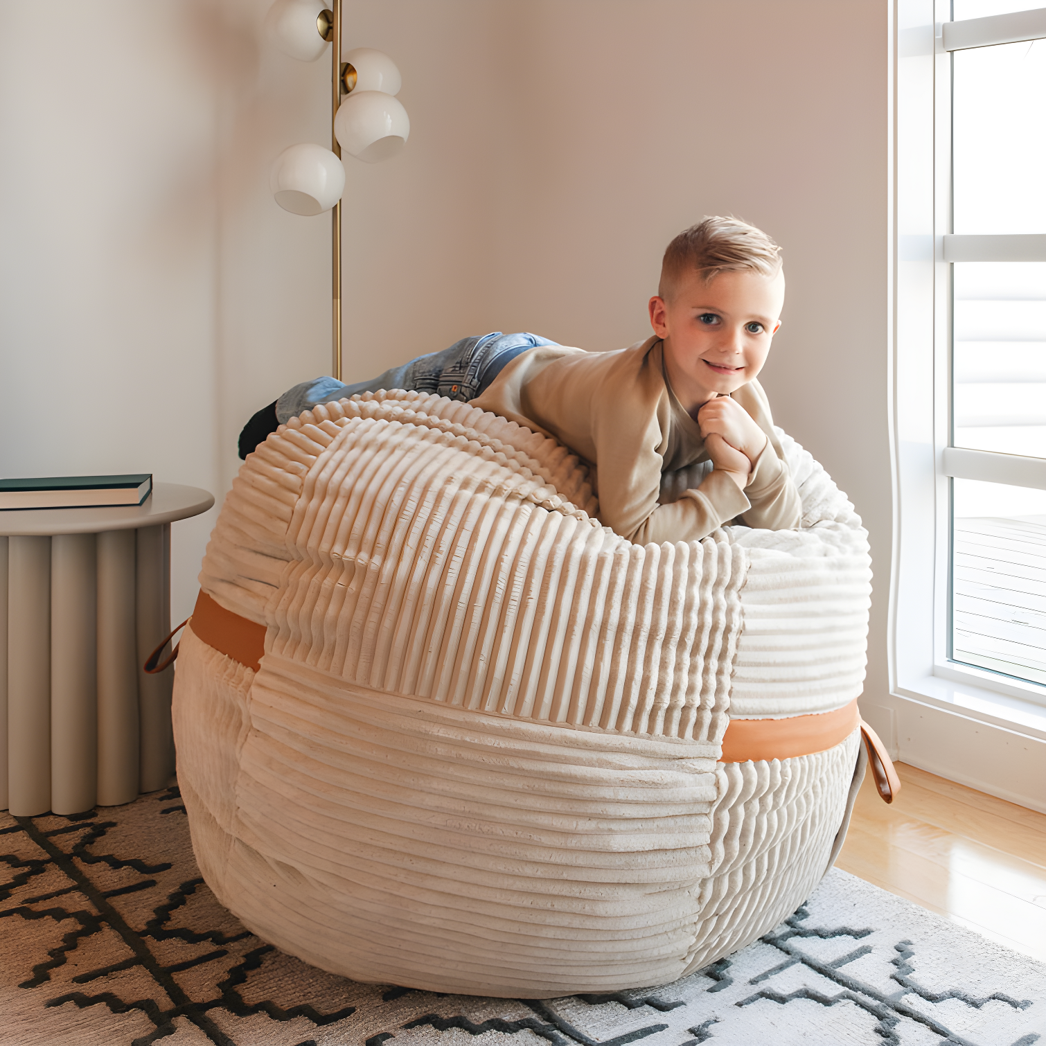 Big Joe Foam Filled Bean Bag Chair with Removable Cover, Corded Plush, Vegan Leather Accents, Medium to XXL Size