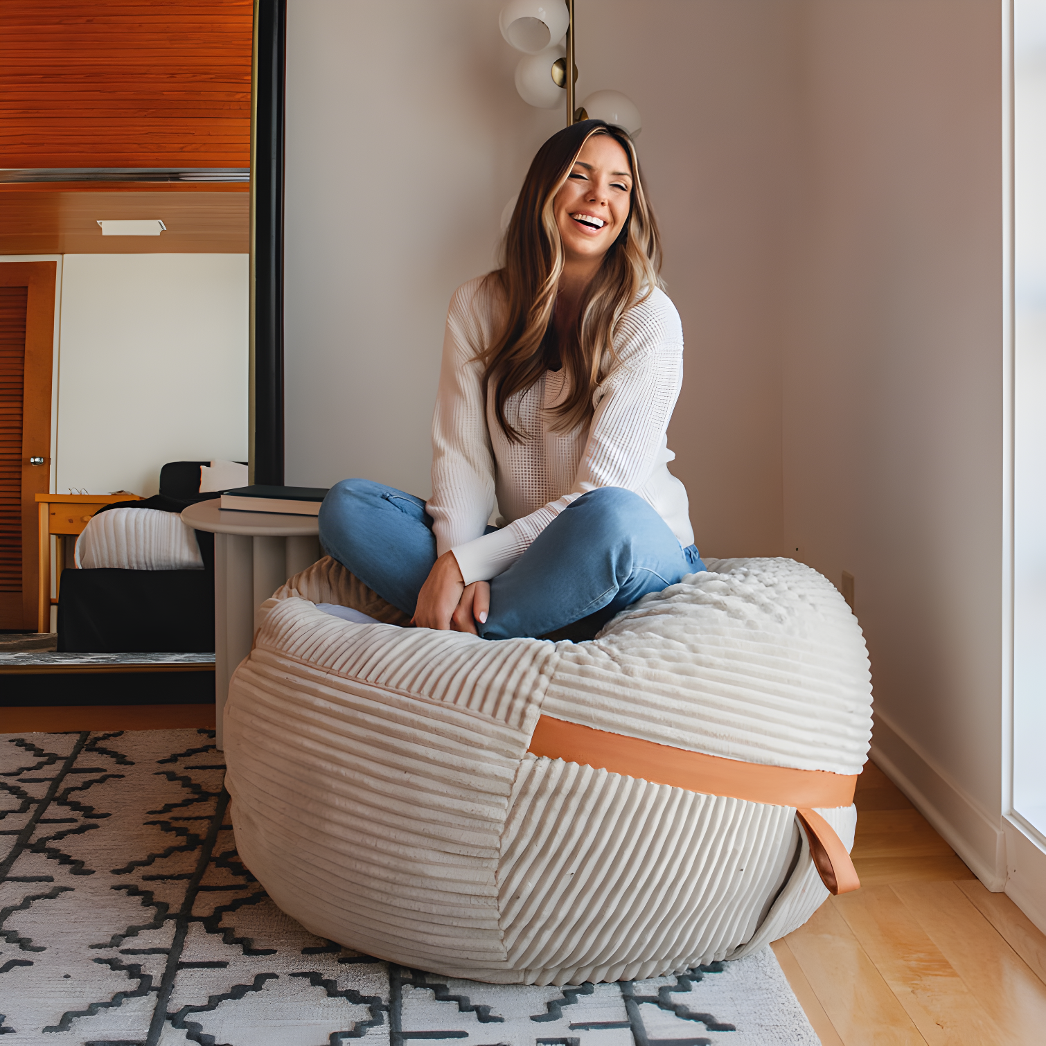 Big Joe Foam Filled Bean Bag Chair with Removable Cover, Corded Plush, Vegan Leather Accents, Medium to XXL Size