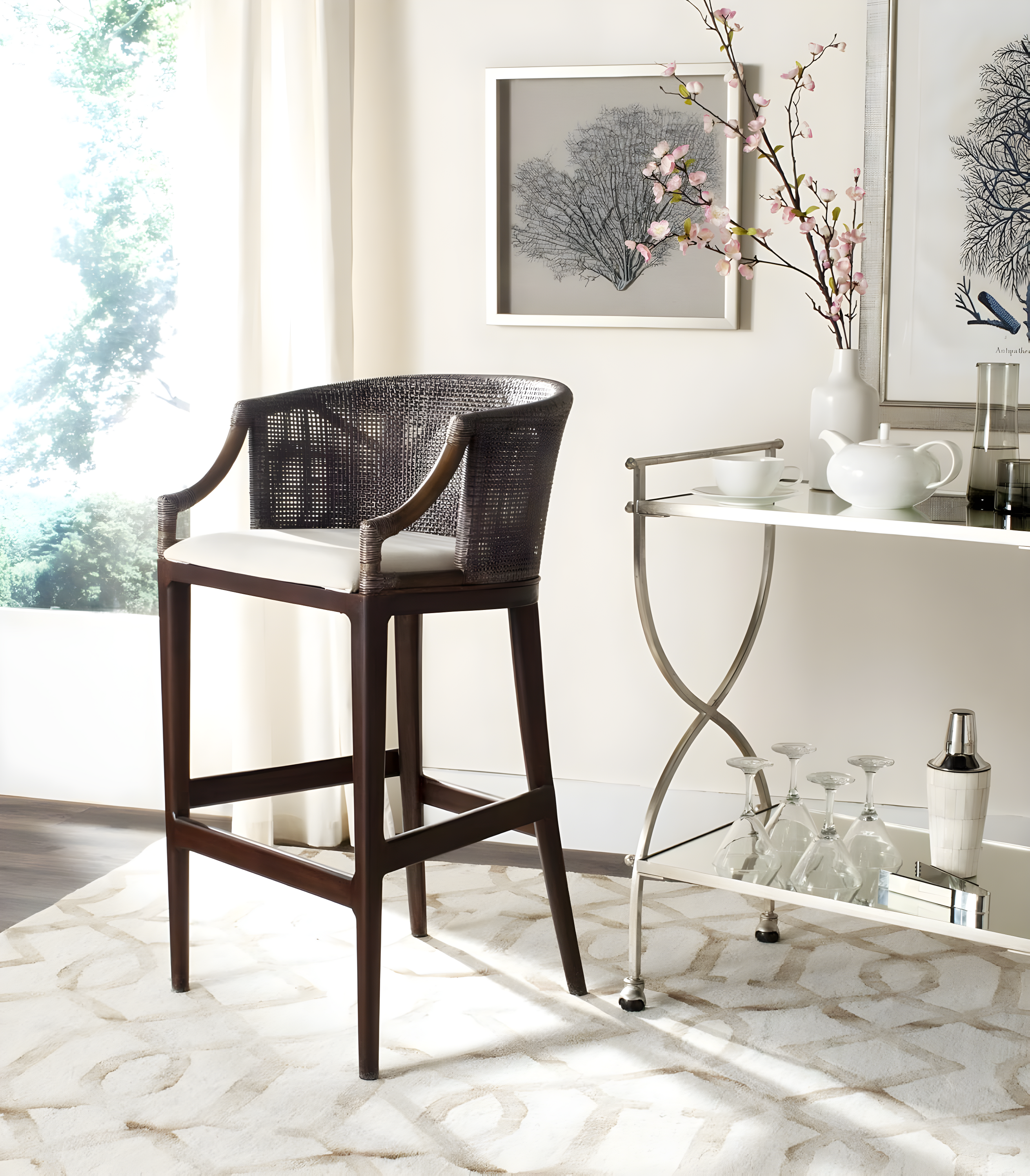 Brando Bar Stool - Brown/White - Safavieh