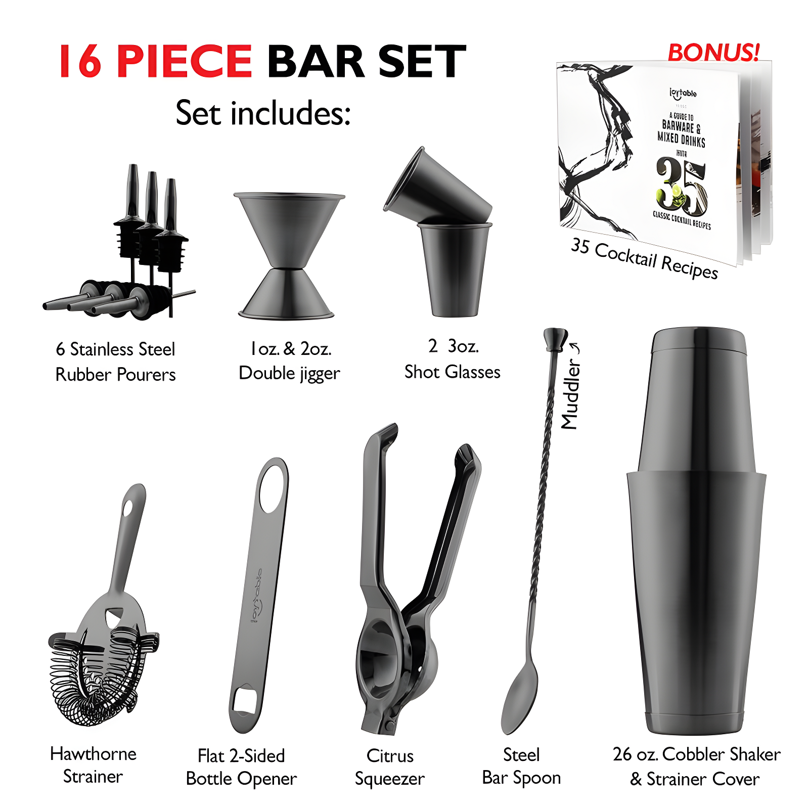 Joytable Joytable Stainless Steel Cocktail Shaker Bar Set