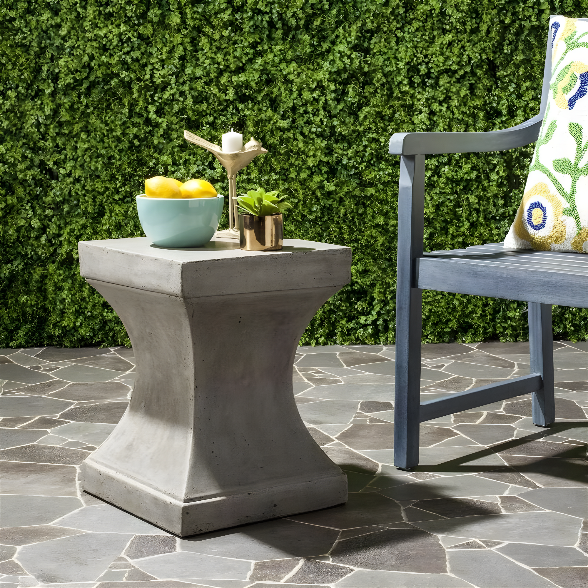 Curby Concrete Indoor/Outdoor Accent Stool - Dark Grey - Safavieh