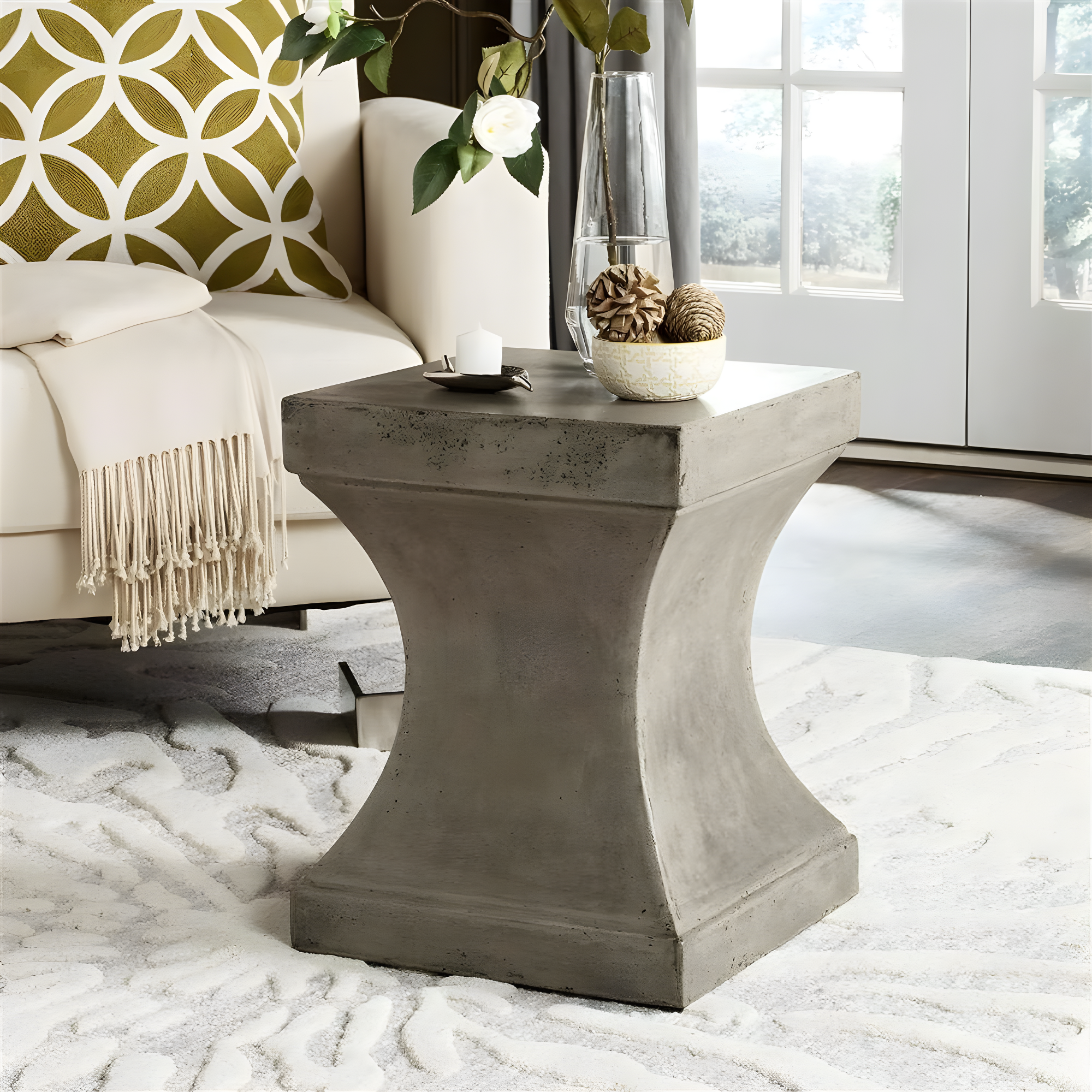 Curby Concrete Indoor/Outdoor Accent Stool - Dark Grey - Safavieh