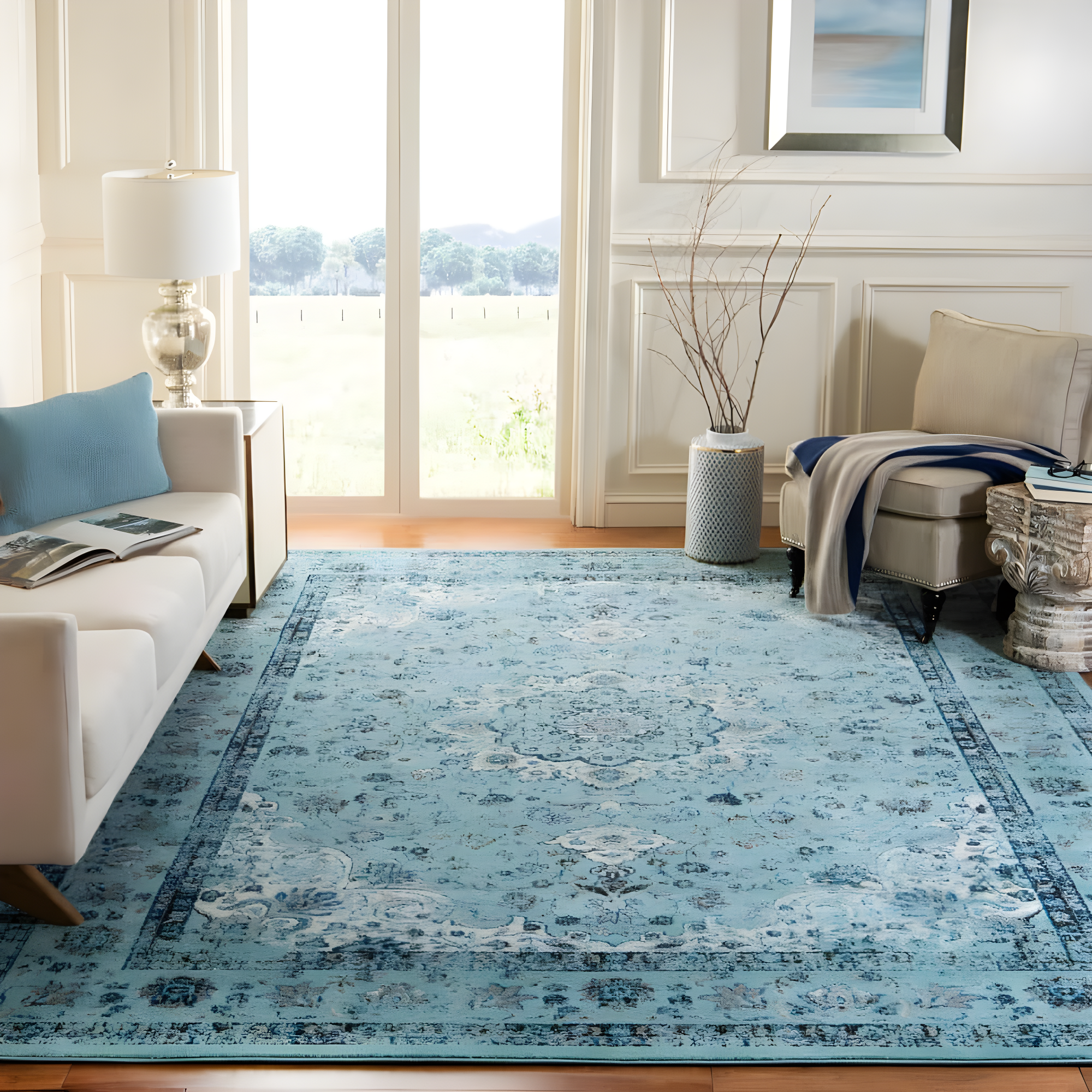 Evoke EVK220 Power Loomed Area Rug - Light Blue/Light Blue - 8'x10' - Safavieh.