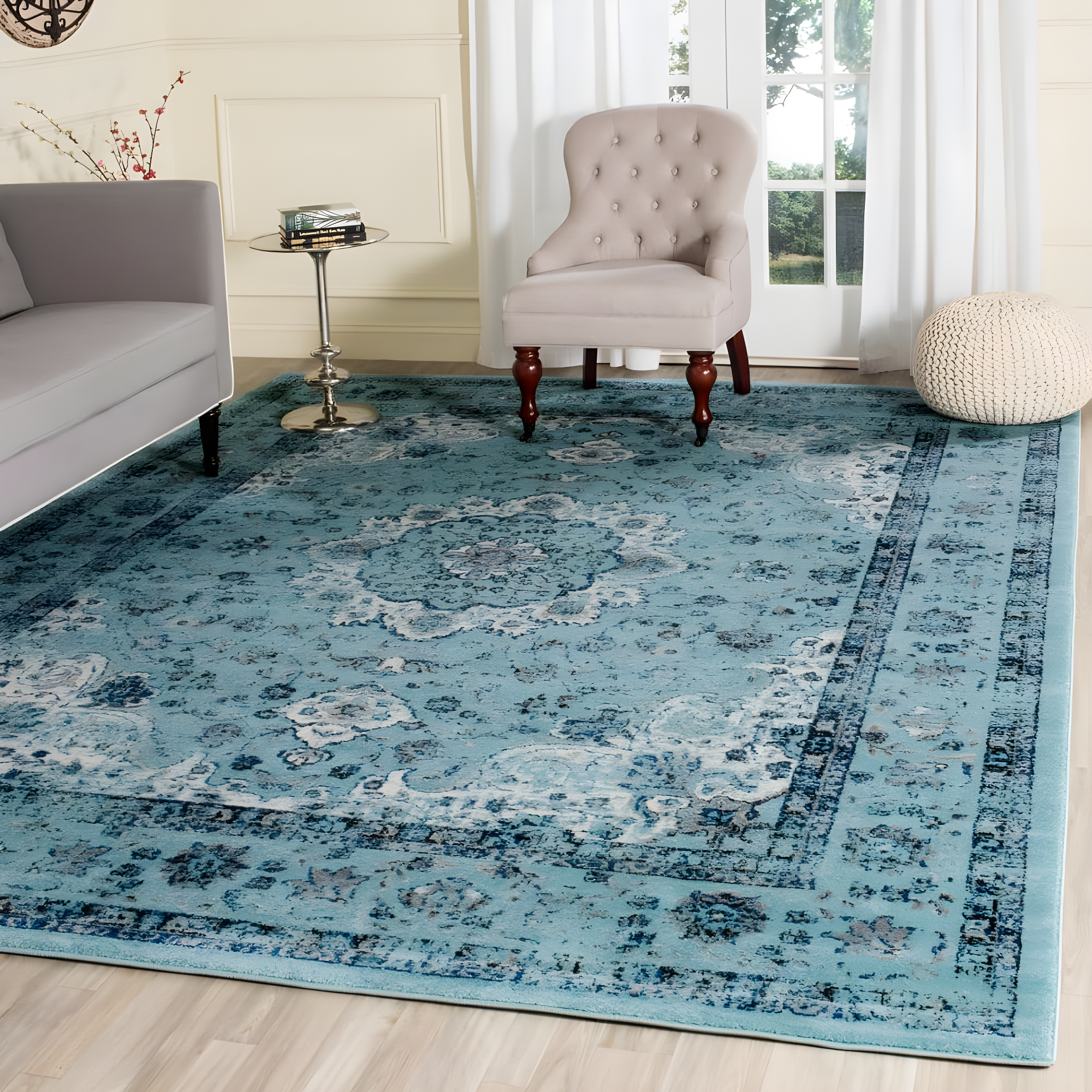 Evoke EVK220 Power Loomed Area Rug - Light Blue/Light Blue - 8'x10' - Safavieh.