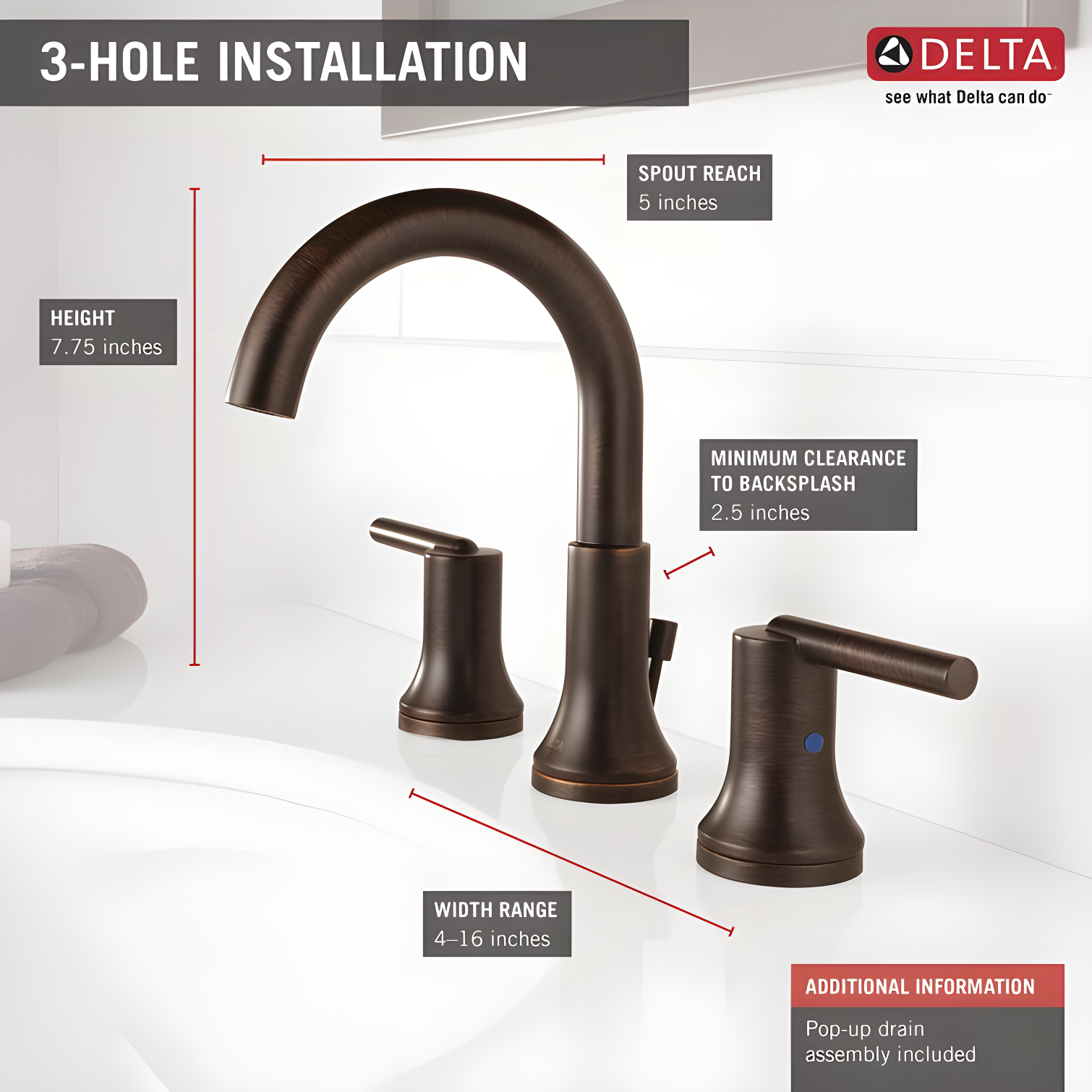Trinsic Widespread Bathroom Faucet 3 Hole, 2-handle Bathroom Sink Faucet with Drain Assembly