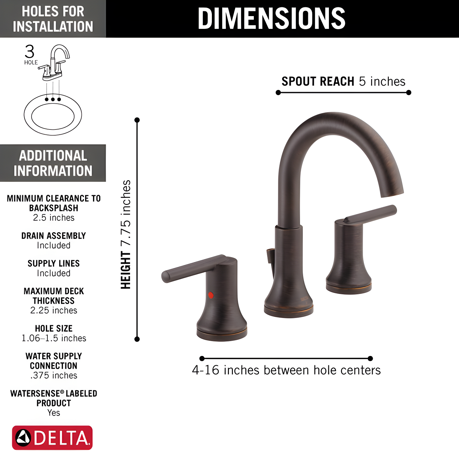 Trinsic Widespread Bathroom Faucet 3 Hole, 2-handle Bathroom Sink Faucet with Drain Assembly