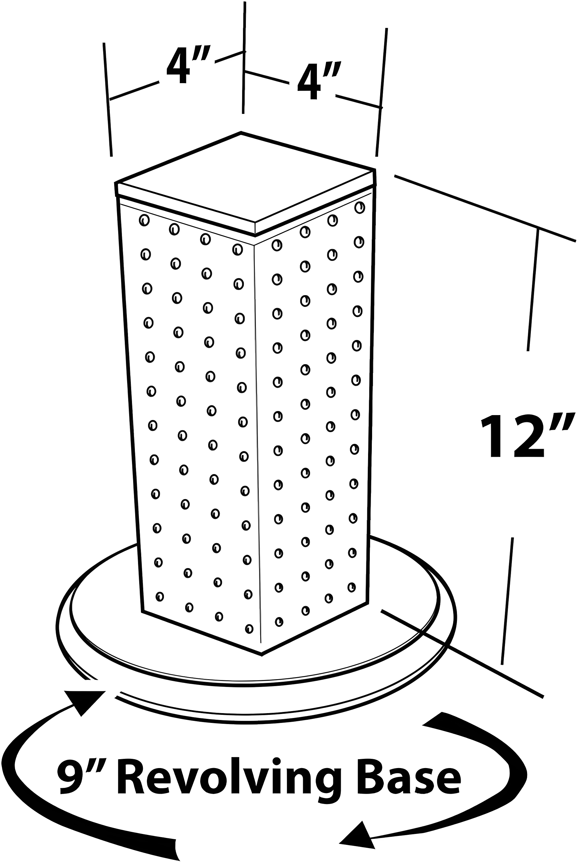 Four-sided 4"W x 12"H Pegboard Tower with Revolving 9" Base