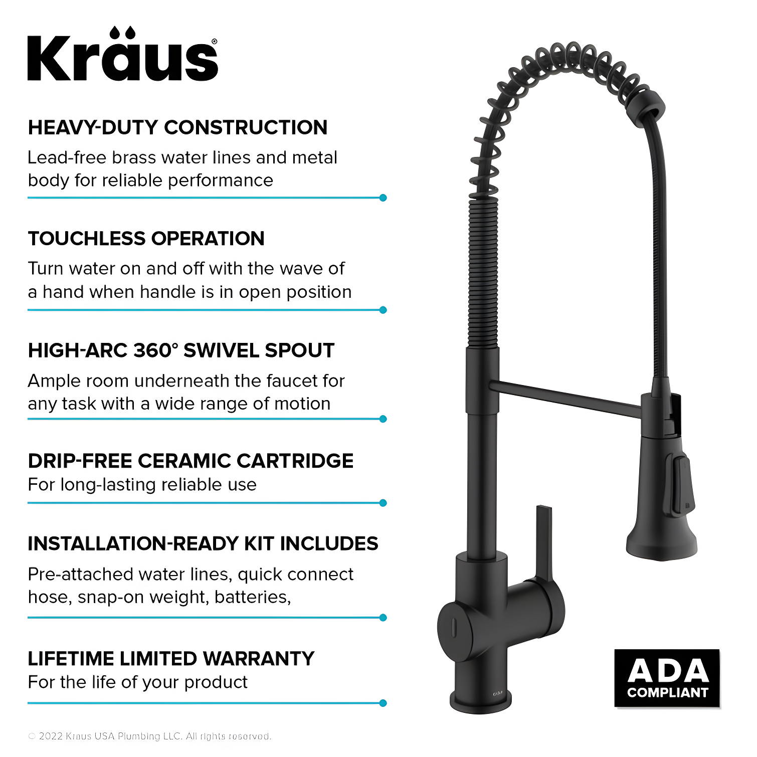 KRAUS Britt Touchless Sensor Commercial Single Handle Pull Down Kitchen Faucet