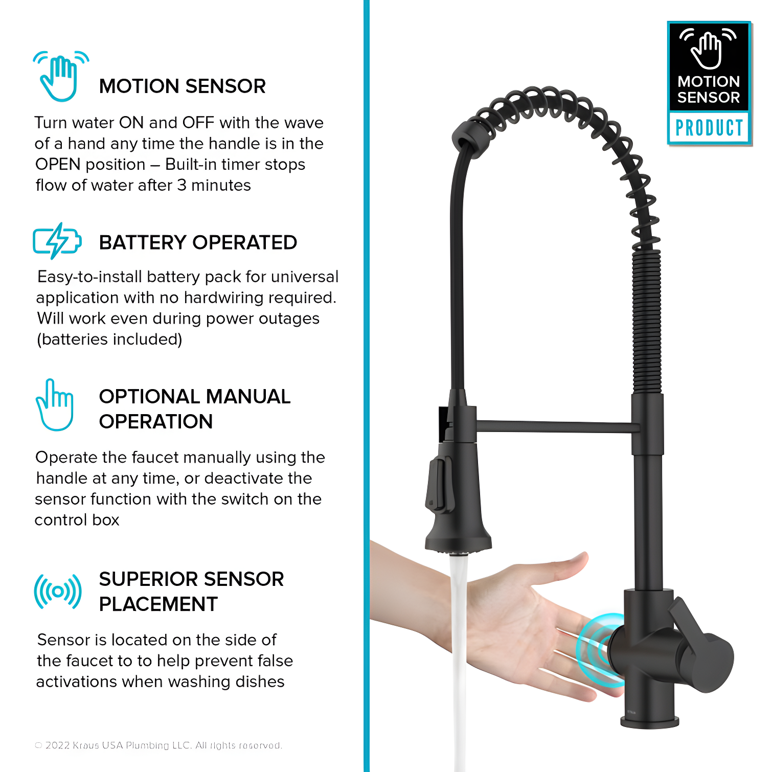 KRAUS Britt Touchless Sensor Commercial Single Handle Pull Down Kitchen Faucet