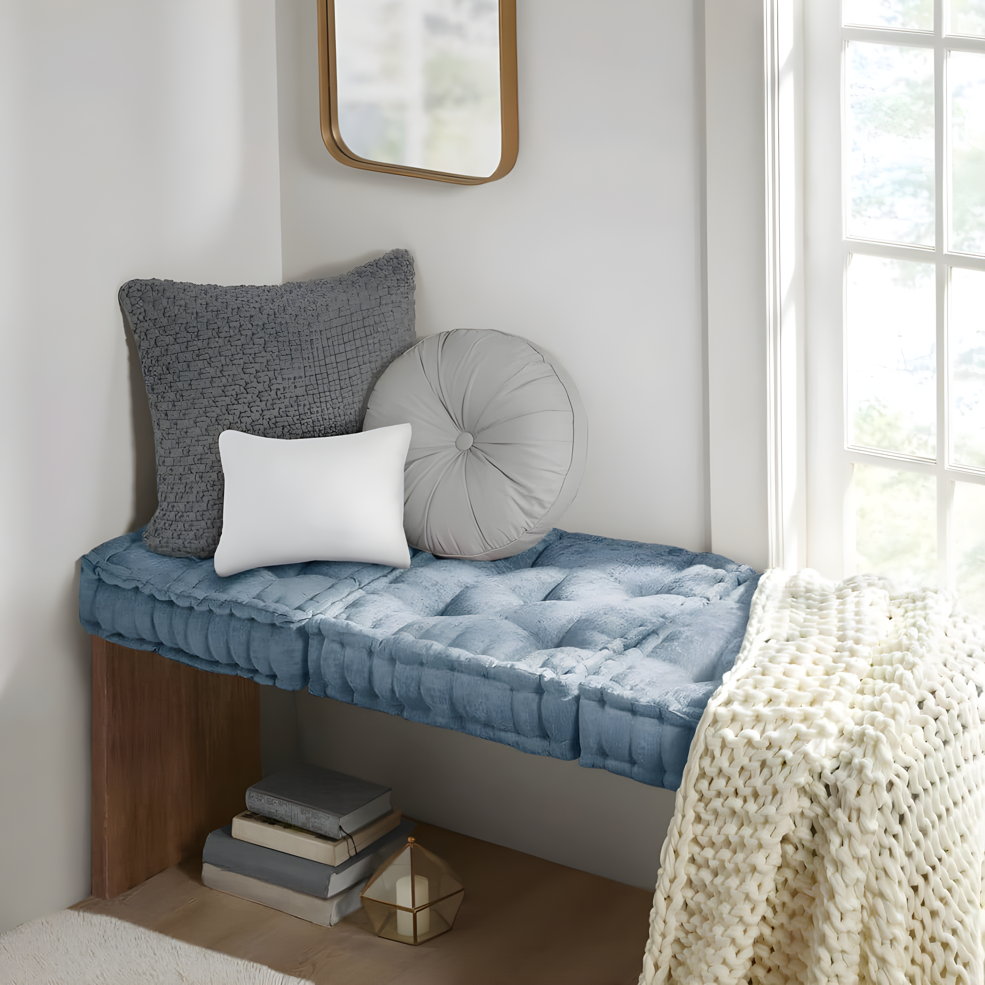 20"x20" Oversize Diah Poly Chenille Square Floor Pillow Aqua - Intelligent Design: Hypoallergenic Indoor Lounge Cushion