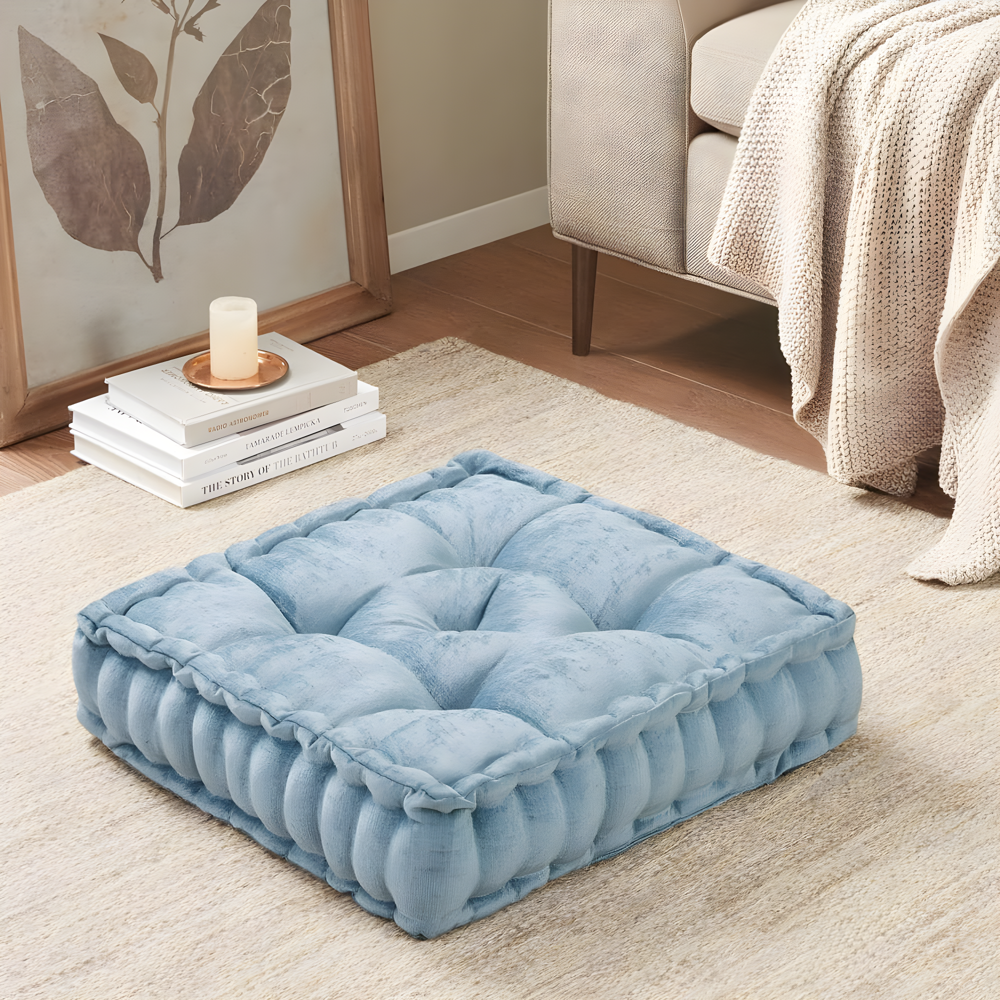20"x20" Oversize Diah Poly Chenille Square Floor Pillow Aqua - Intelligent Design: Hypoallergenic Indoor Lounge Cushion