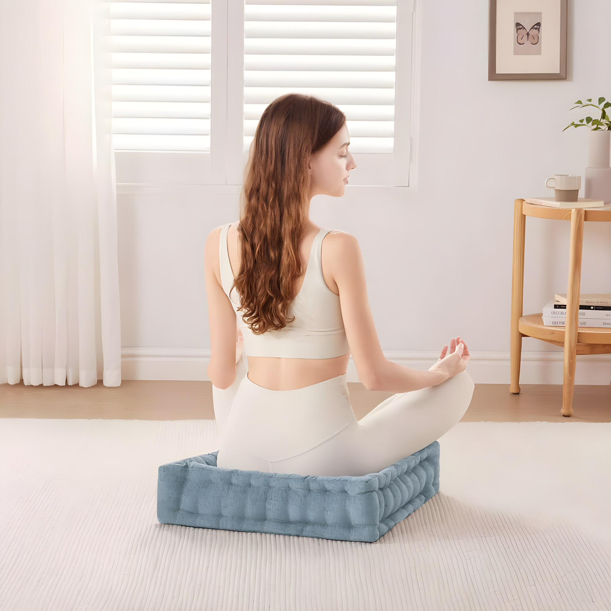20"x20" Oversize Diah Poly Chenille Square Floor Pillow Aqua - Intelligent Design: Hypoallergenic Indoor Lounge Cushion