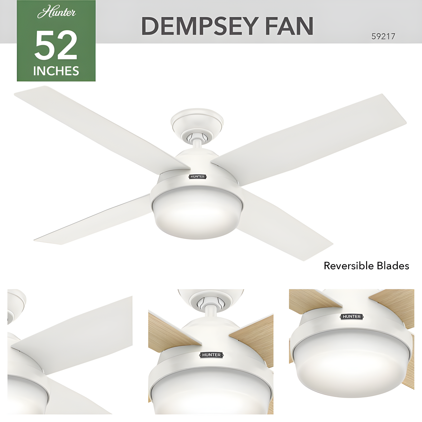 Dempsey 52" 4 - Blade Contemporary Indoor Ceiling Fan with Lights and Remote