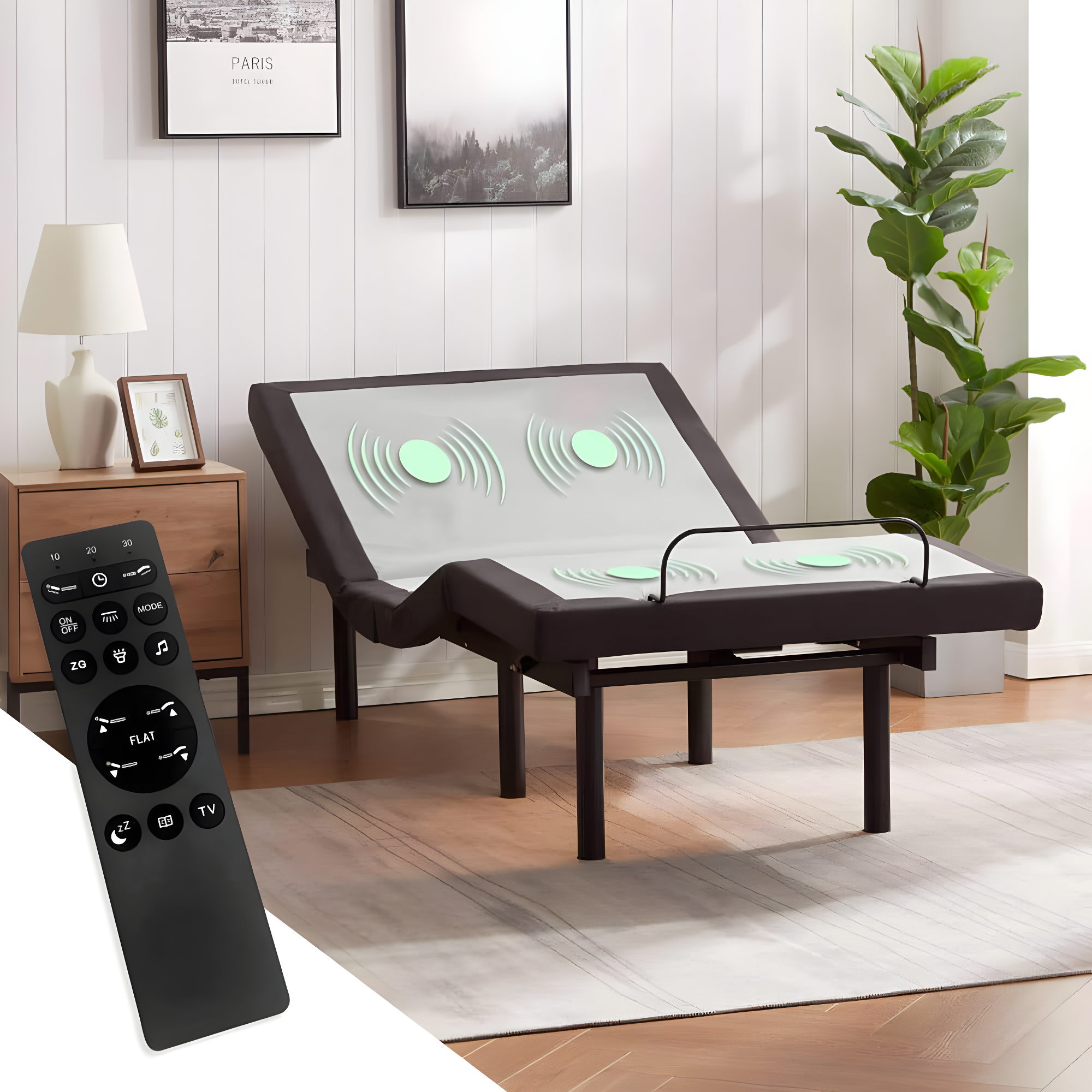 Clara Clark Clara Clark Massaging Zero Gravity, Zero Clearance Adjustable Bed with Wireless Remote, USB Ports & LED Lights