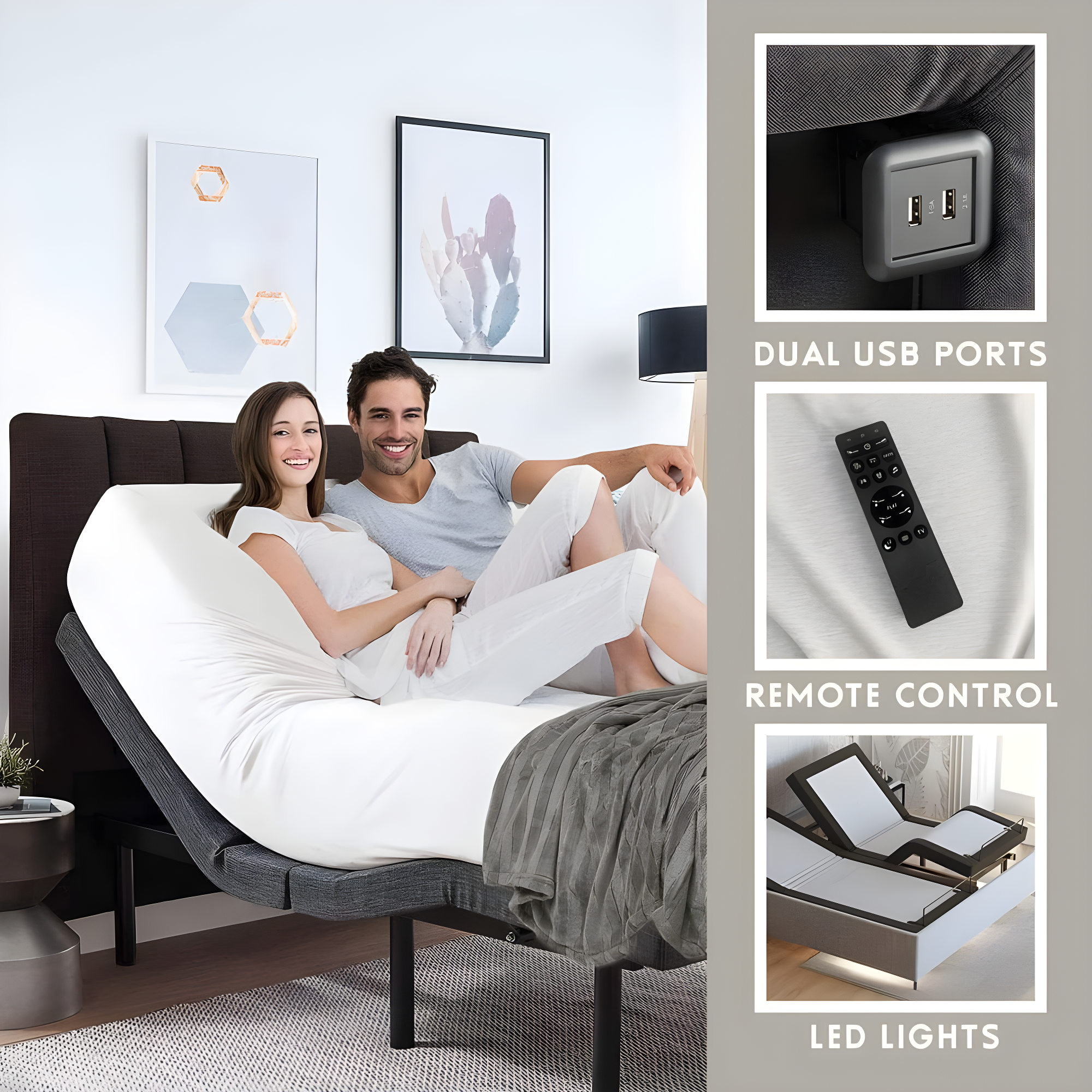 Clara Clark Clara Clark Massaging Zero Gravity, Zero Clearance Adjustable Bed with Wireless Remote, USB Ports & LED Lights