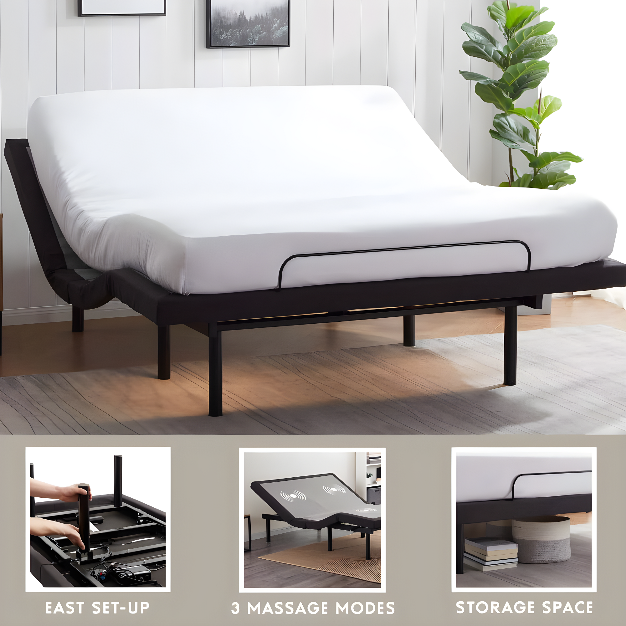 Clara Clark Clara Clark Massaging Zero Gravity, Zero Clearance Adjustable Bed with Wireless Remote, USB Ports & LED Lights