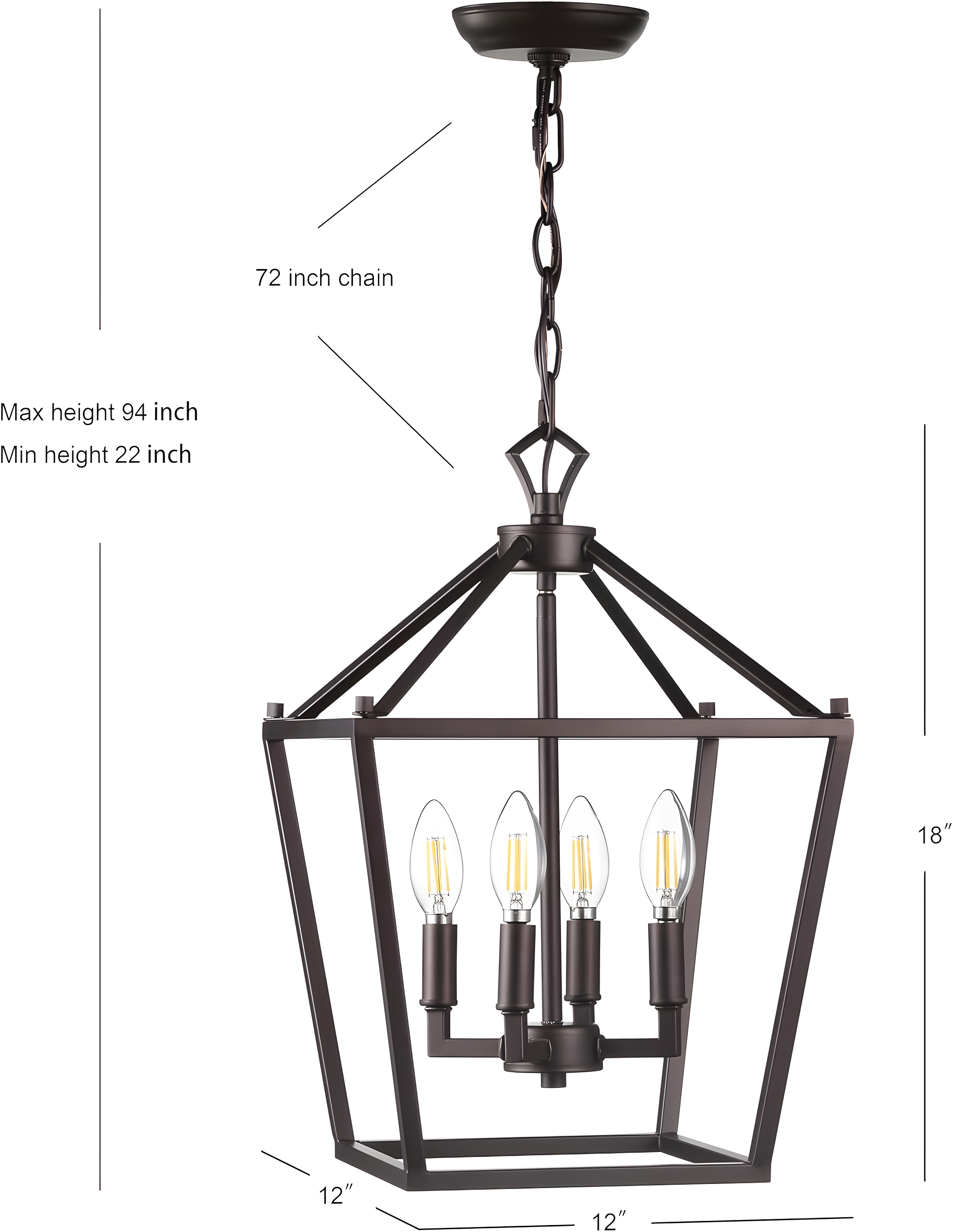 Pagoda 12" 4-Bulb Lantern Metal LED Pendant, Oil Rubbed Bronze
