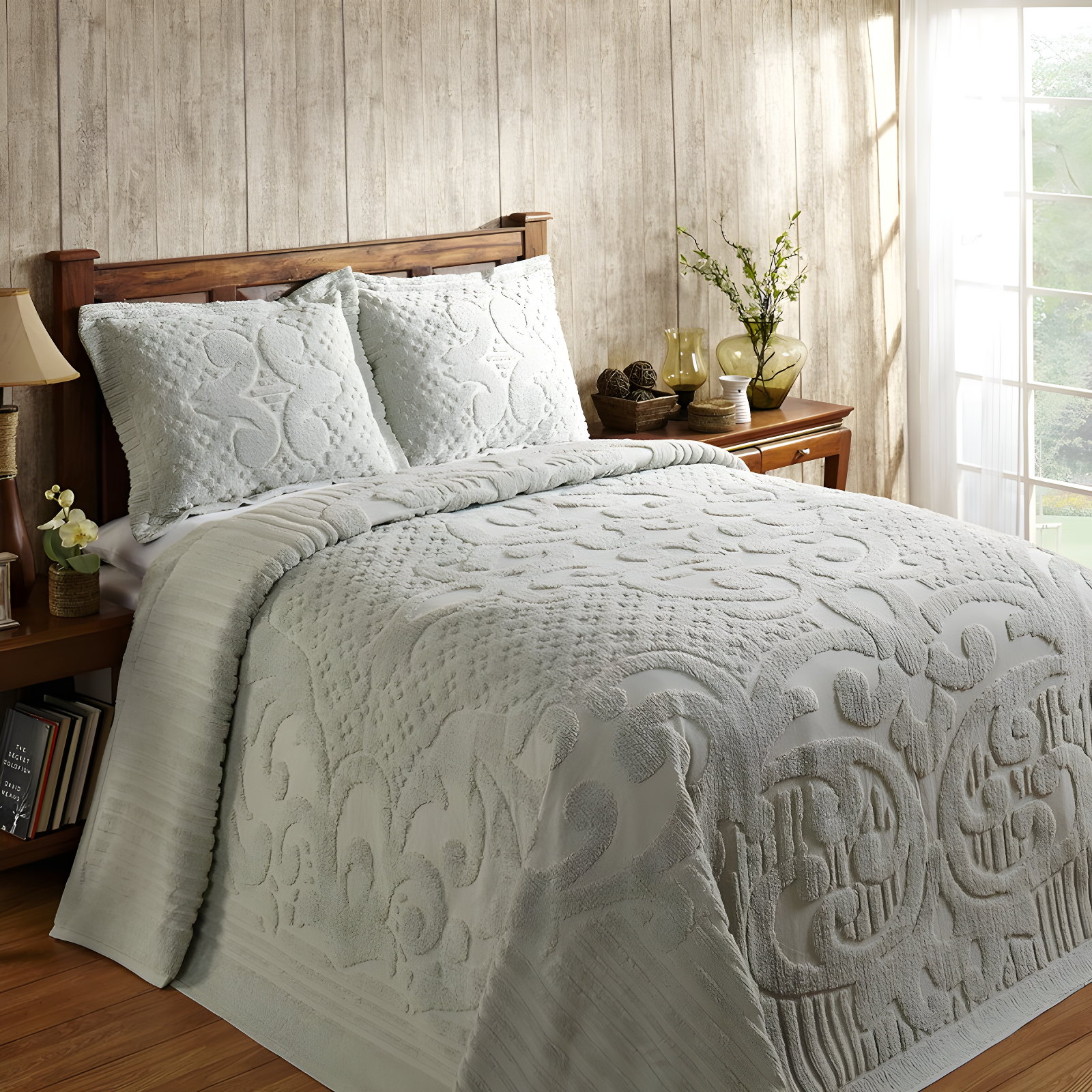 Ashton 100% Cotton Traditional Tufted Medallion Pattern Coverlet/Bedspread