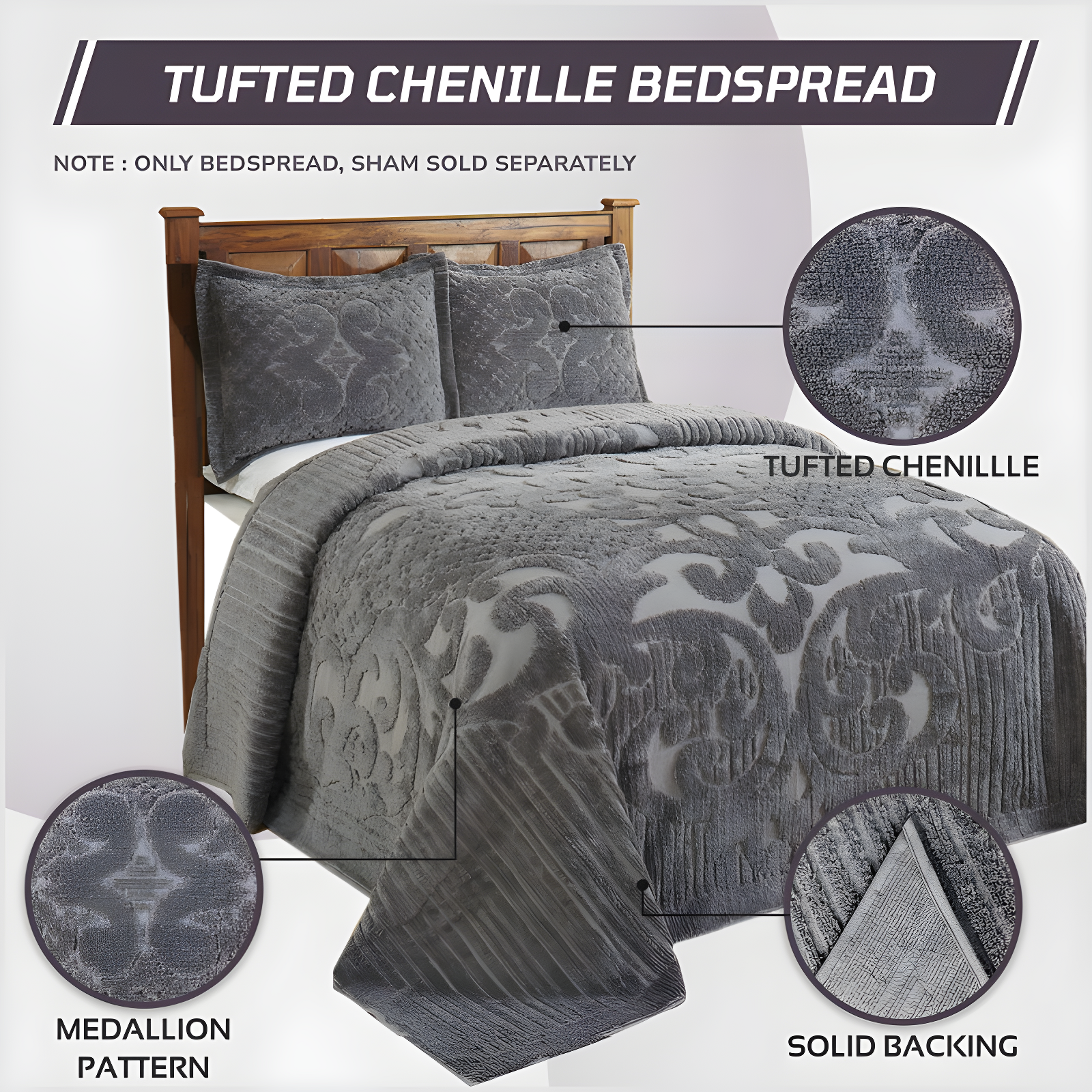 Ashton 100% Cotton Traditional Tufted Medallion Pattern Coverlet/Bedspread