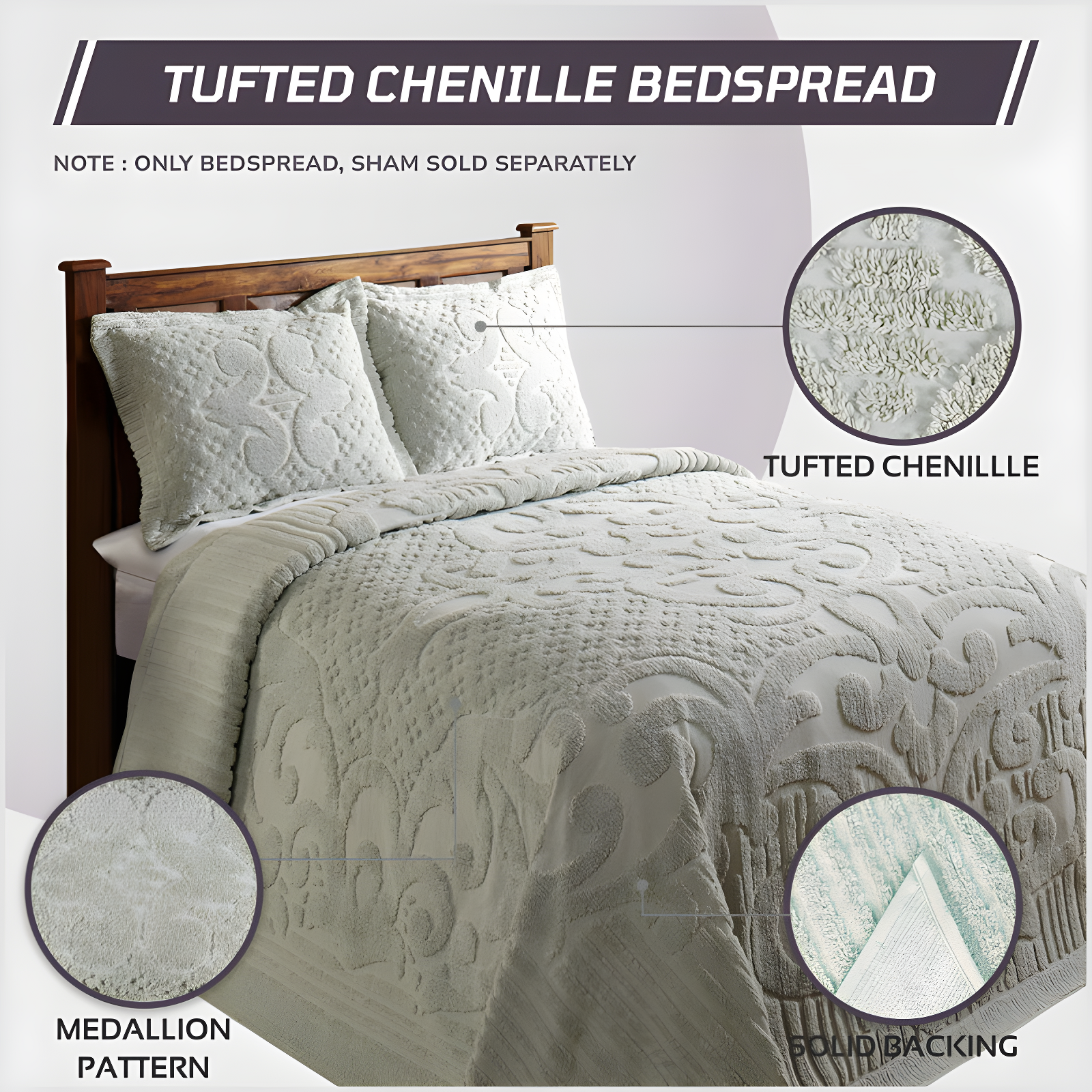 Ashton 100% Cotton Traditional Tufted Medallion Pattern Coverlet/Bedspread