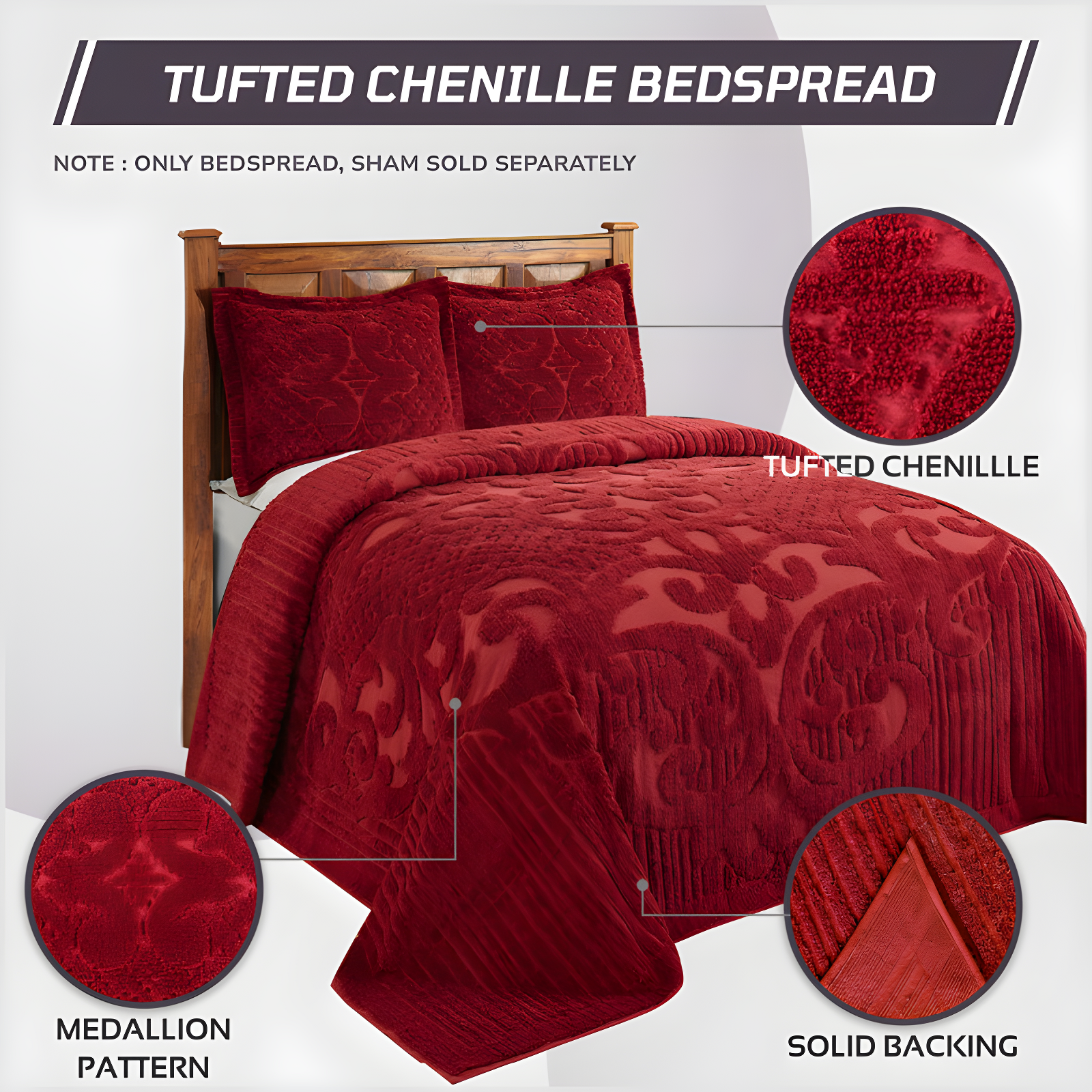 Ashton 100% Cotton Traditional Tufted Medallion Pattern Coverlet/Bedspread
