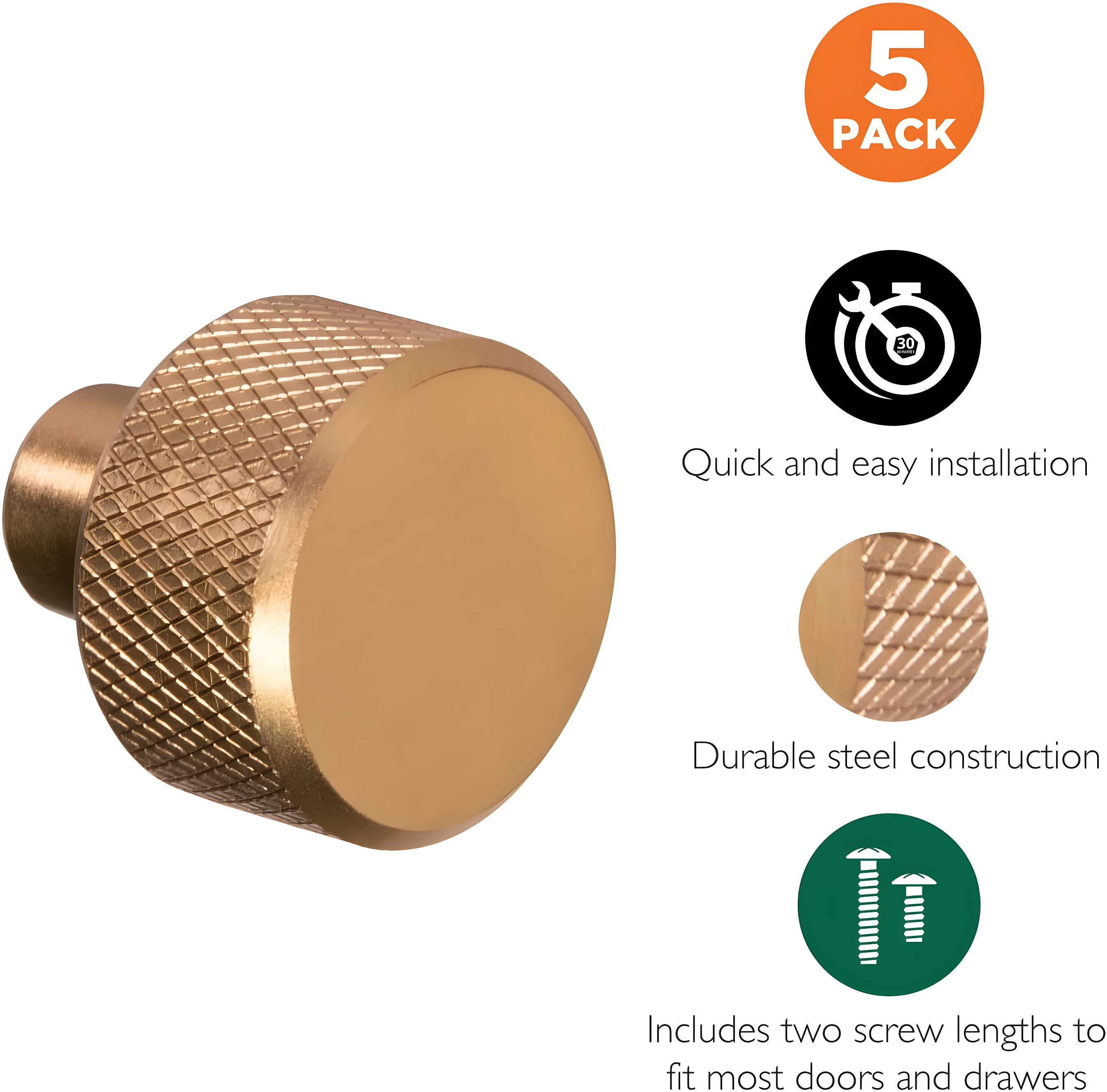 Design House Porter Cabinet Knob for Kitchen Bathroom Closet Dresser Cabinets-5-Pack (Set of 5)