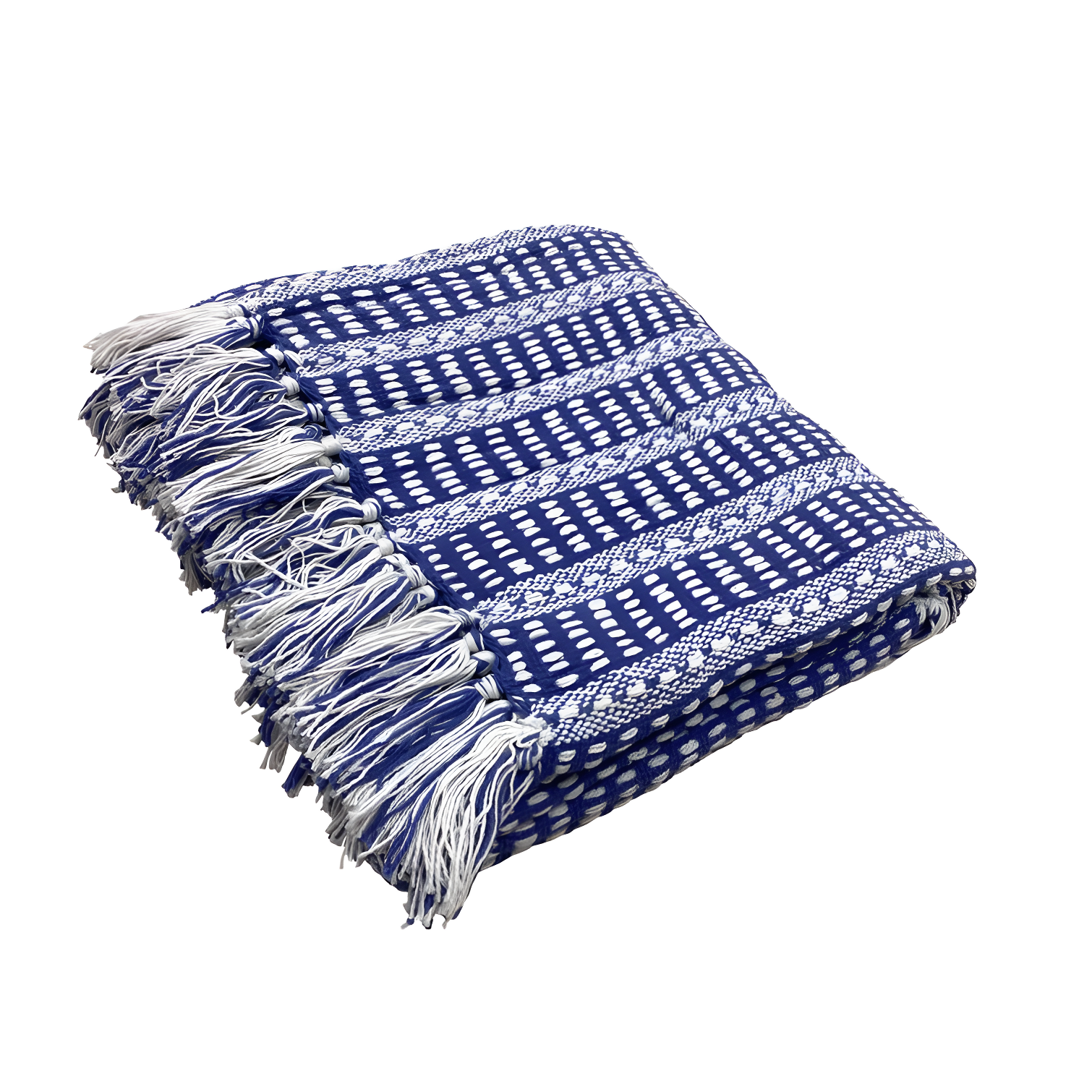Striped Fringed Woven Cotton Throw Blanket