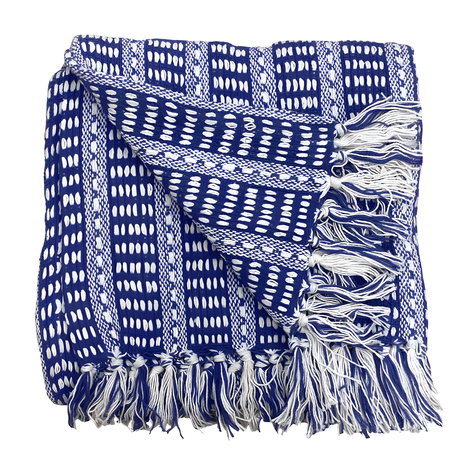 Striped Fringed Woven Cotton Throw Blanket