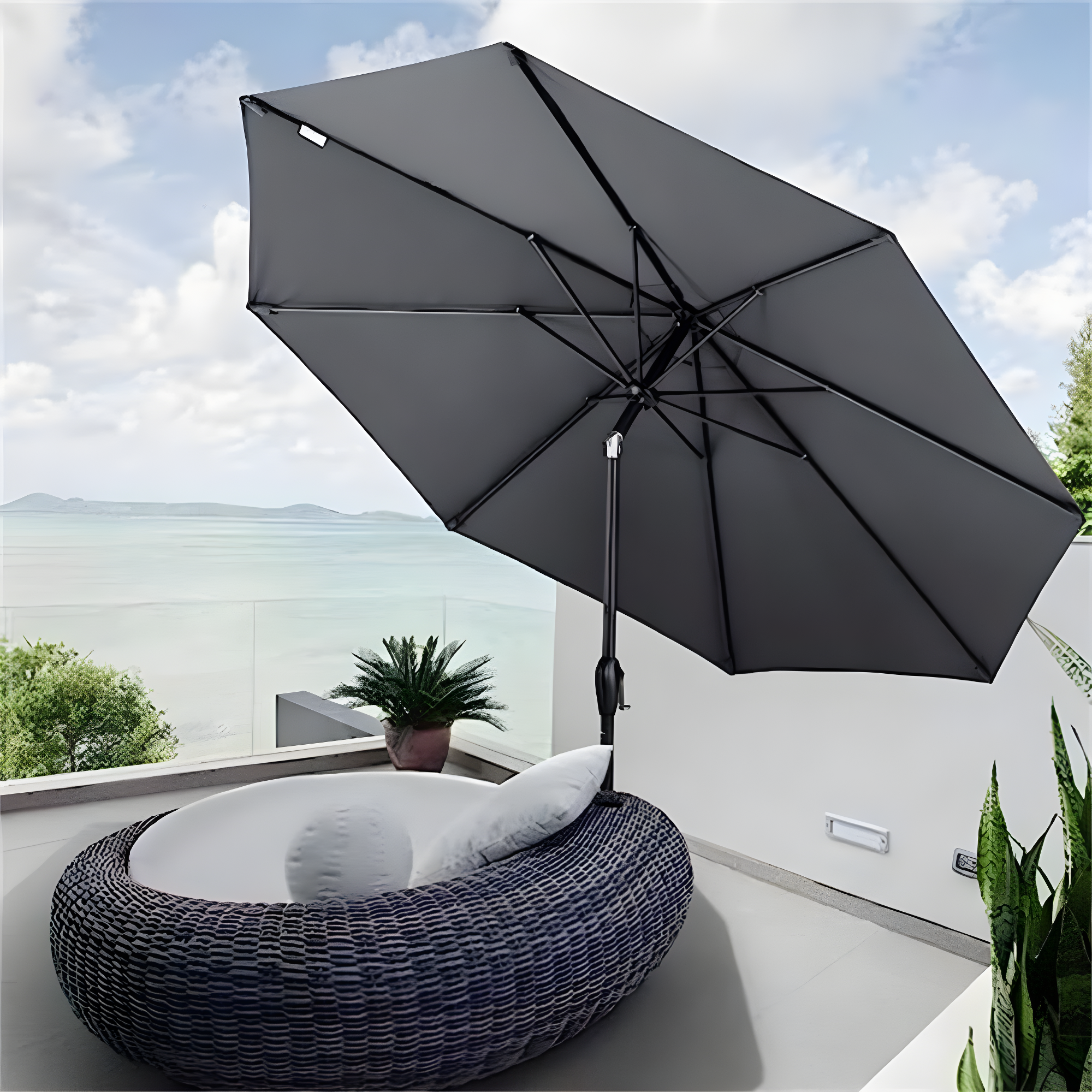 Tempera Patio Market Outdoor Table Umbrella with Push Button Tilt and Crank,Large Sun Umbrella with Sturdy Pole&Fade resistant canopy,Easy to set