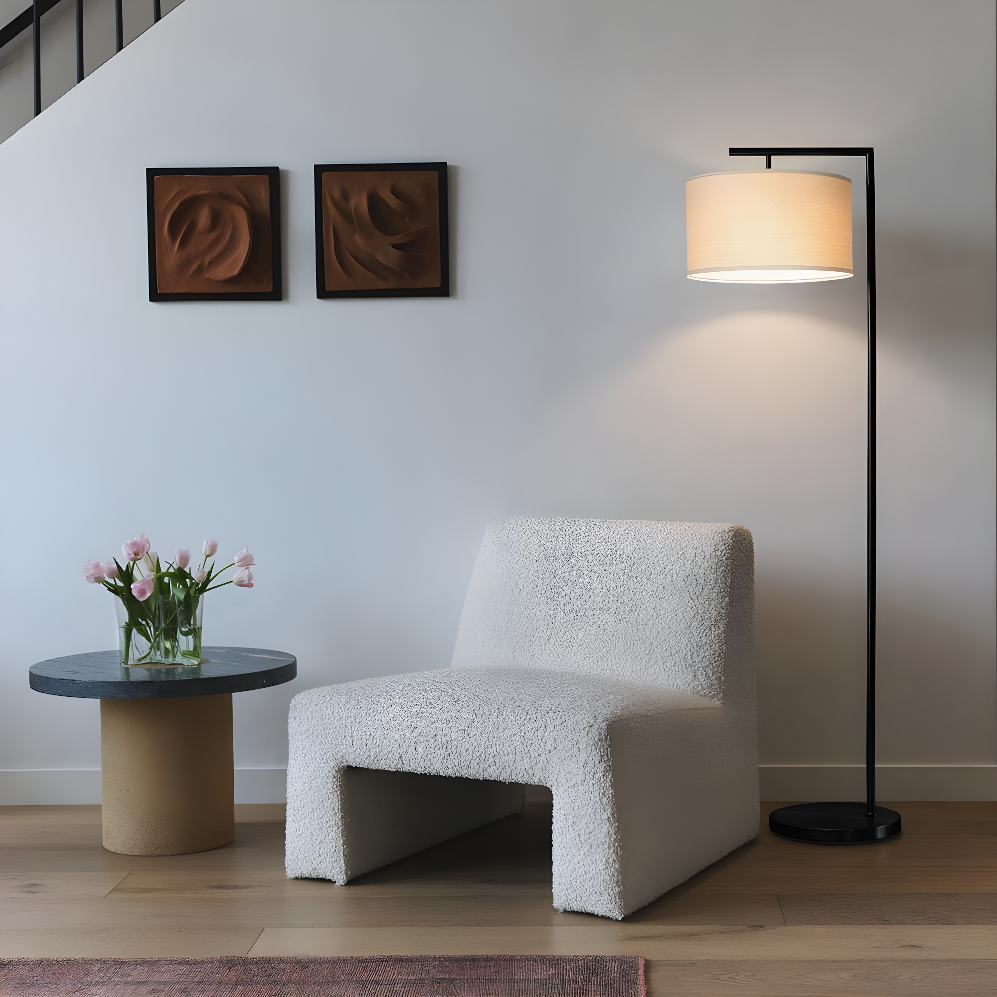 Montage Modern 60 in. Mid-Century Modern LED Floor Lamp with Fabric Drum Shade