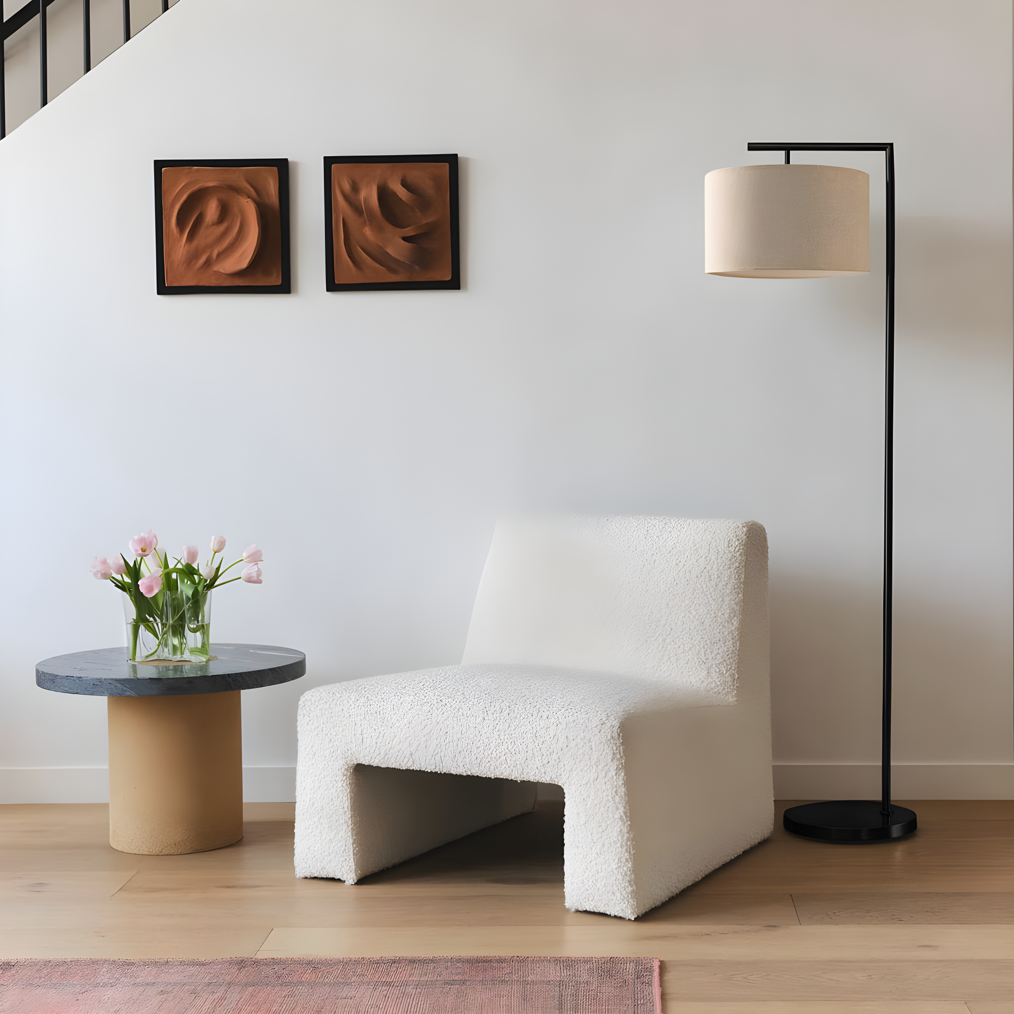 Montage Modern 60 in. Mid-Century Modern LED Floor Lamp with Fabric Drum Shade