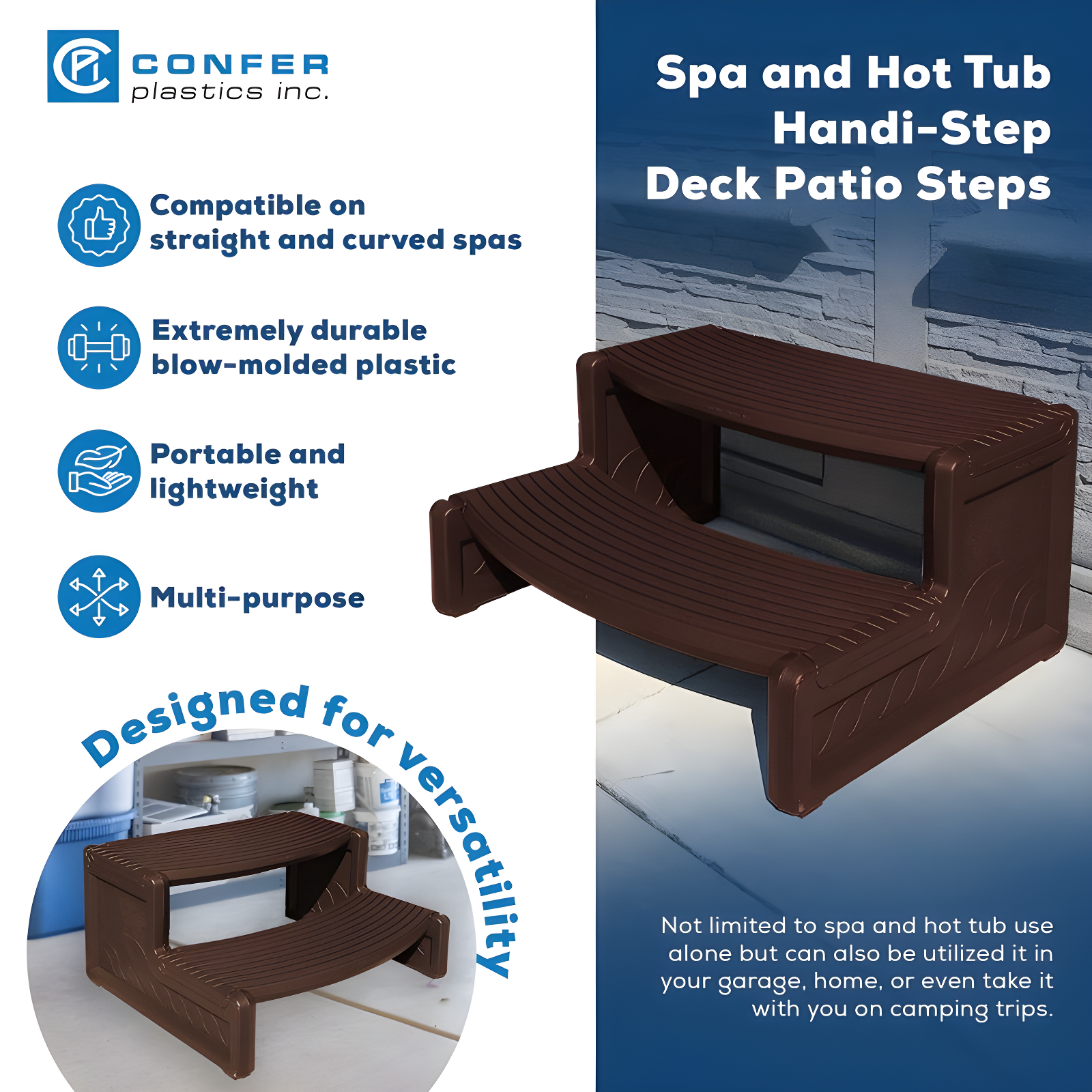 Confer Plastics Handi-Step Spa Hot Tub Stairs for Straight & Curved Spas