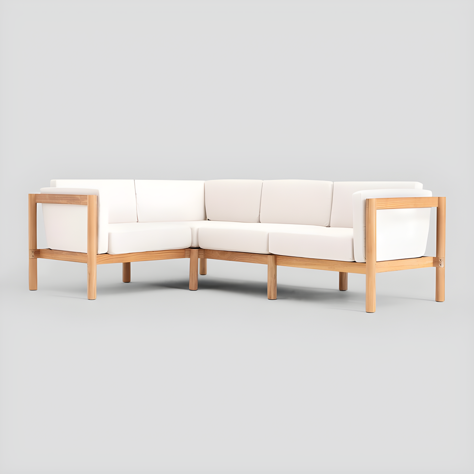 Haven 4-Piece Teak Outdoor Sectional With Sunbrella Cushions In Graystone