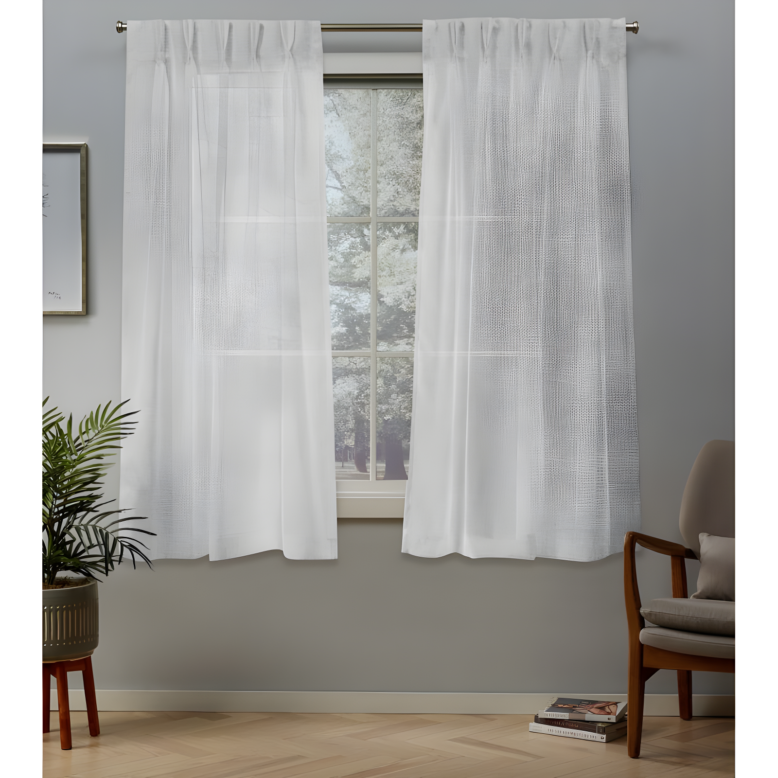 Set of 2 (84"x50") Belgian Pinch Pleats Sheer Window Curtain Panel White - Exclusive Home: Modern Back Tab Design