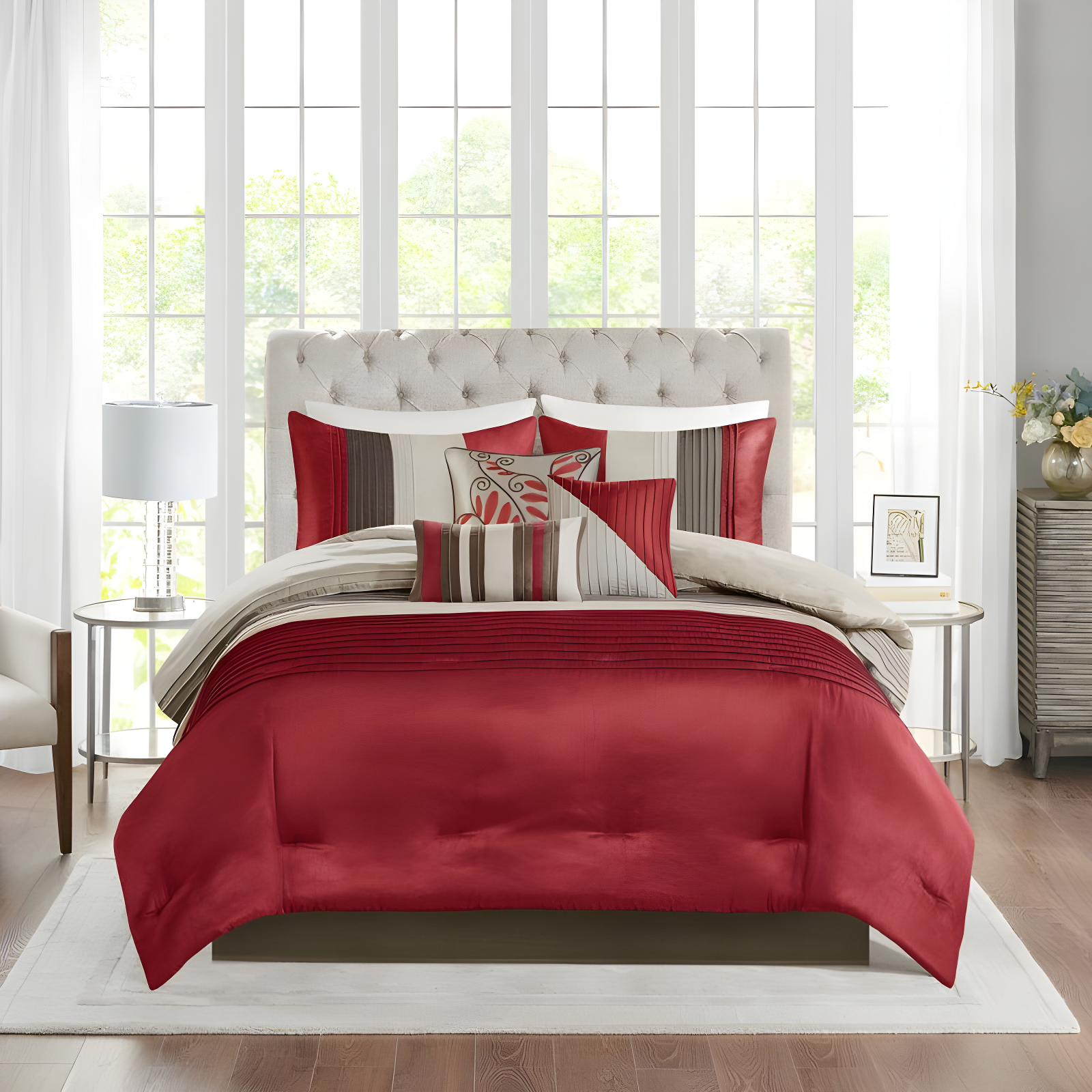 Madison Park Amherst 7 Piece Striped and Pleated Comforter Set