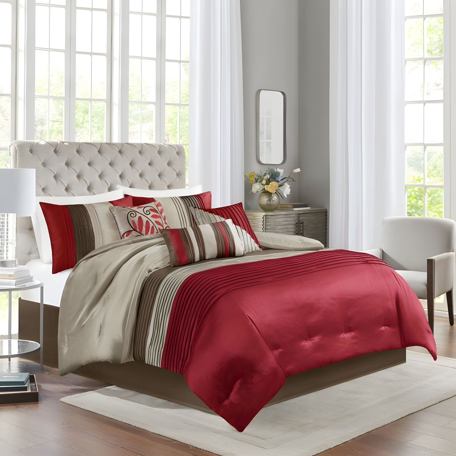 Madison Park Amherst 7 Piece Striped and Pleated Comforter Set