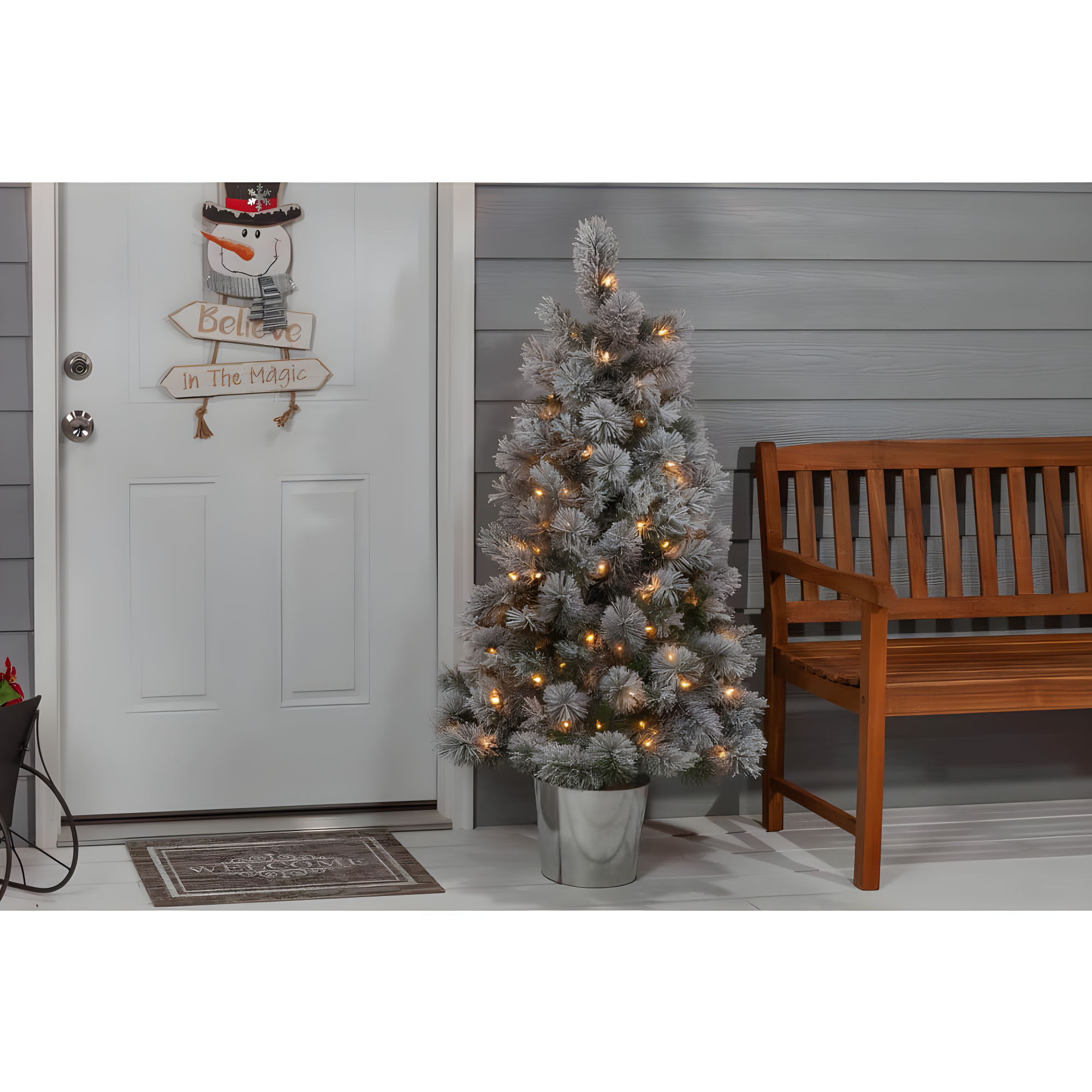 Gerson 4.5 ft. Pre Lit Clear UL Potted Flocked Hard Needle Boise Pine
