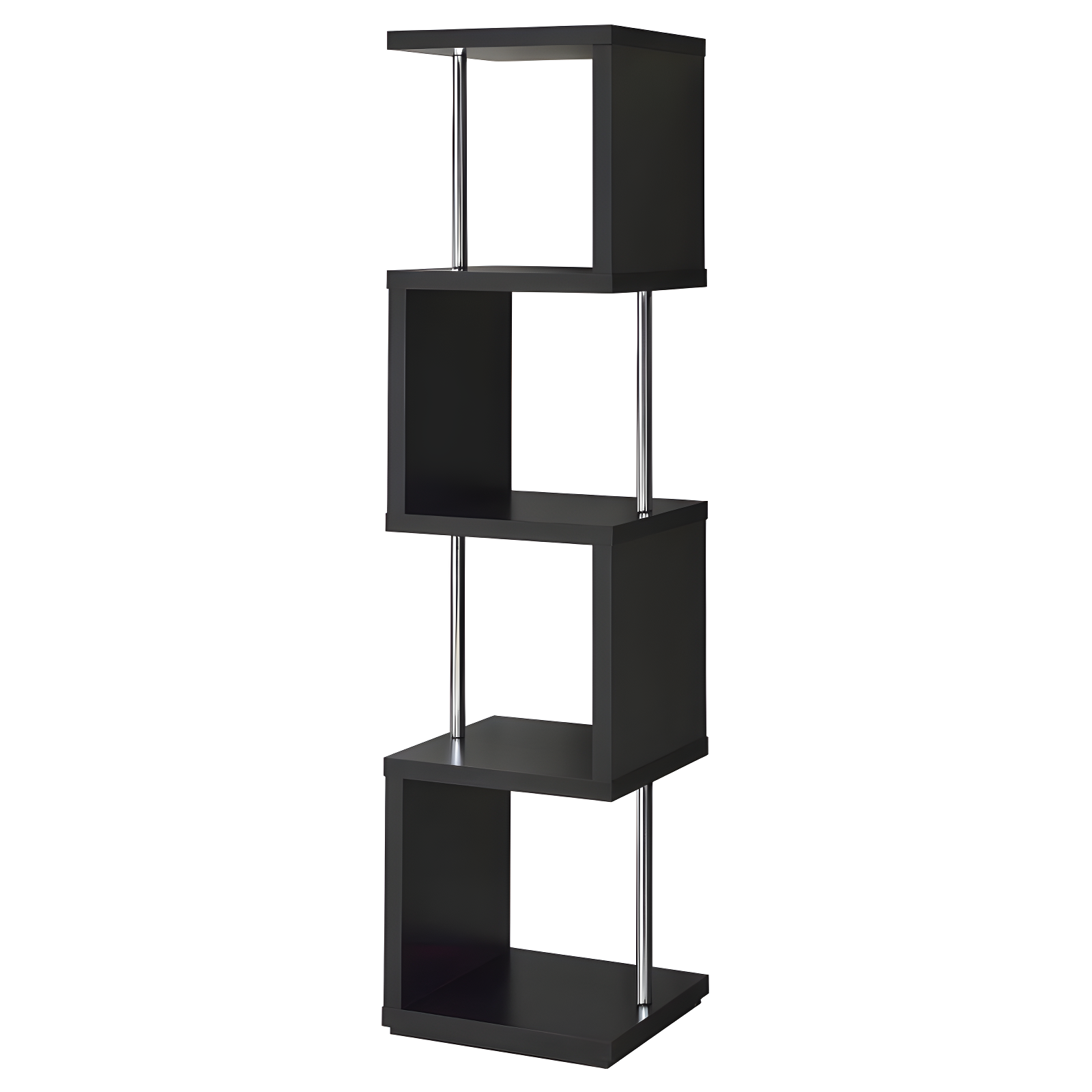 66.5" Baxter 4 Shelf Zig Zag Bookcase with Chrome Details Black - Coaster: Modern Storage Display